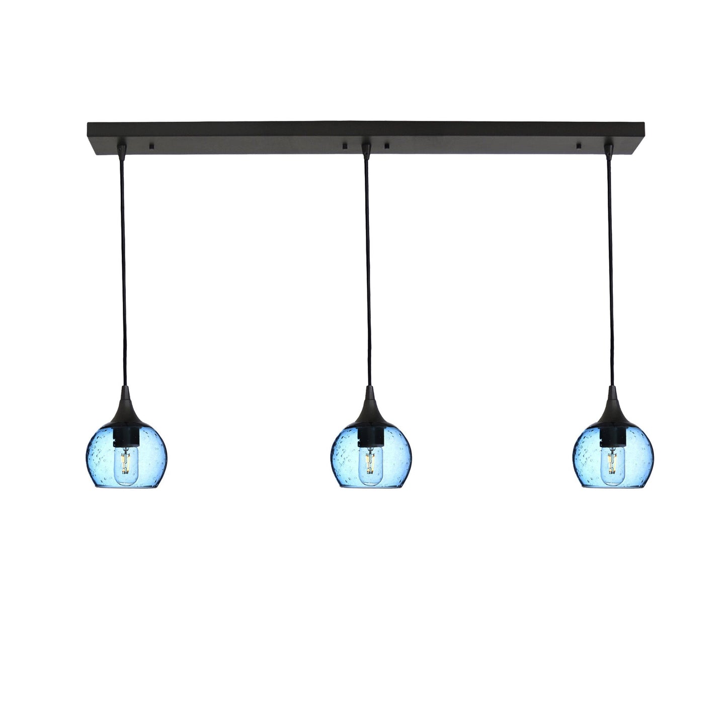 763 3 Pendant Linear Chandelier-Glass-Bicycle Glass Co - Hotshop-Antique Bronze - 4ft Cord-Lunar-Steel Blue-Bicycle Glass Co