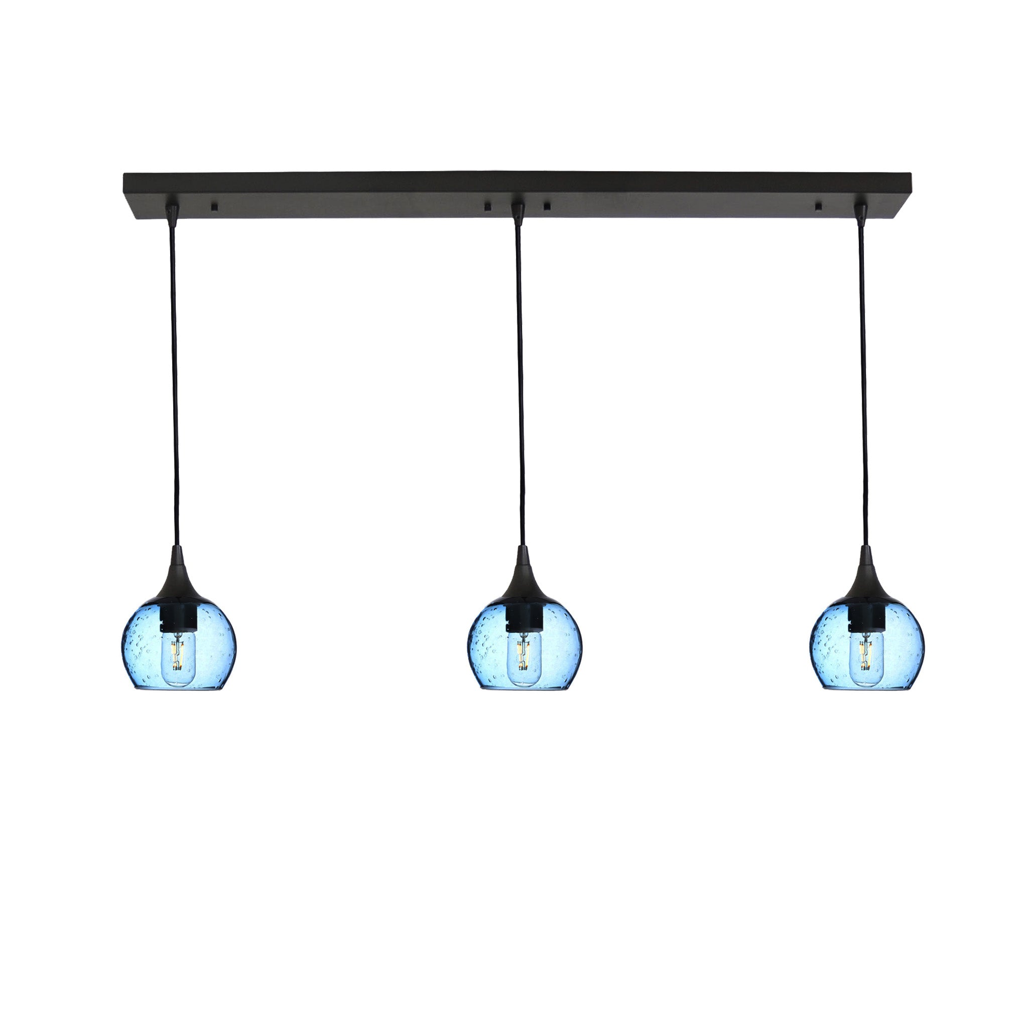 763 3 Pendant Linear Chandelier-Glass-Bicycle Glass Co - Hotshop-Antique Bronze - 4ft Cord-Lunar-Steel Blue-Bicycle Glass Co
