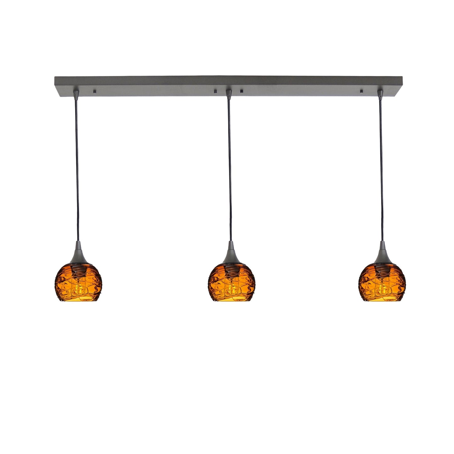 763 3 Pendant Linear Chandelier-Glass-Bicycle Glass Co - Hotshop-Antique Bronze - 4ft Cord-Spun-Golden Amber-Bicycle Glass Co