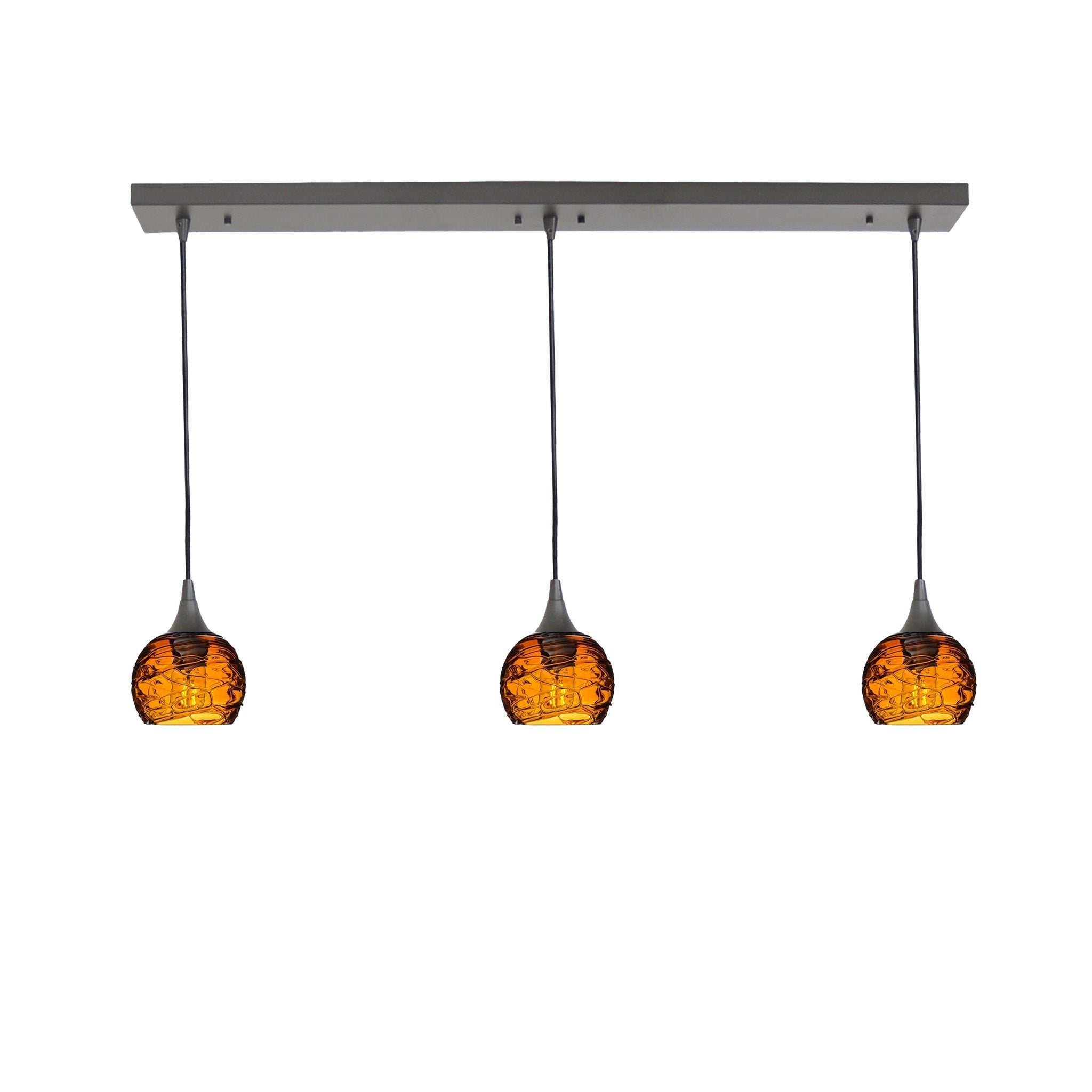 763 3 Pendant Linear Chandelier-Glass-Bicycle Glass Co - Hotshop-Antique Bronze - 4ft Cord-Spun-Golden Amber-Bicycle Glass Co