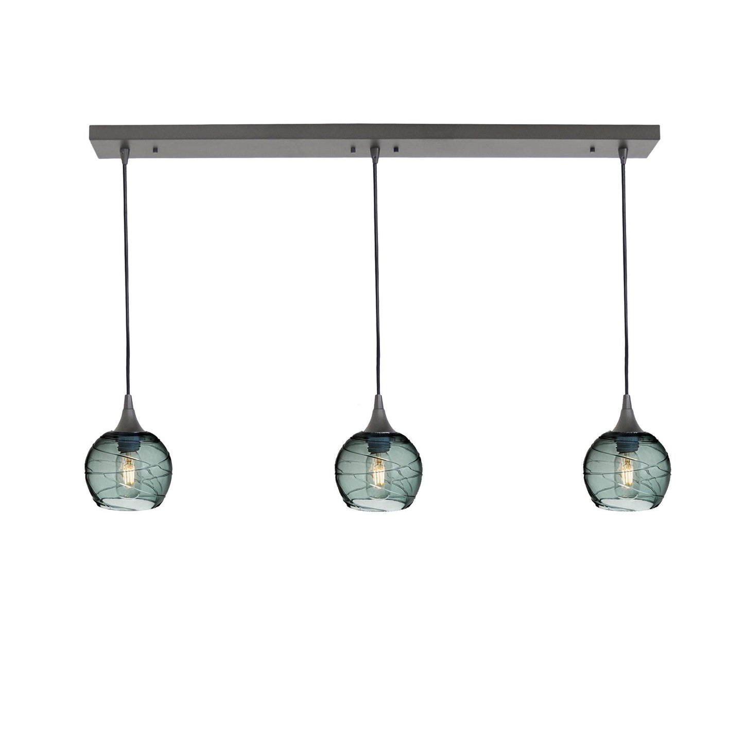 763 3 Pendant Linear Chandelier-Glass-Bicycle Glass Co - Hotshop-Antique Bronze - 4ft Cord-Spun-Slate Gray-Bicycle Glass Co