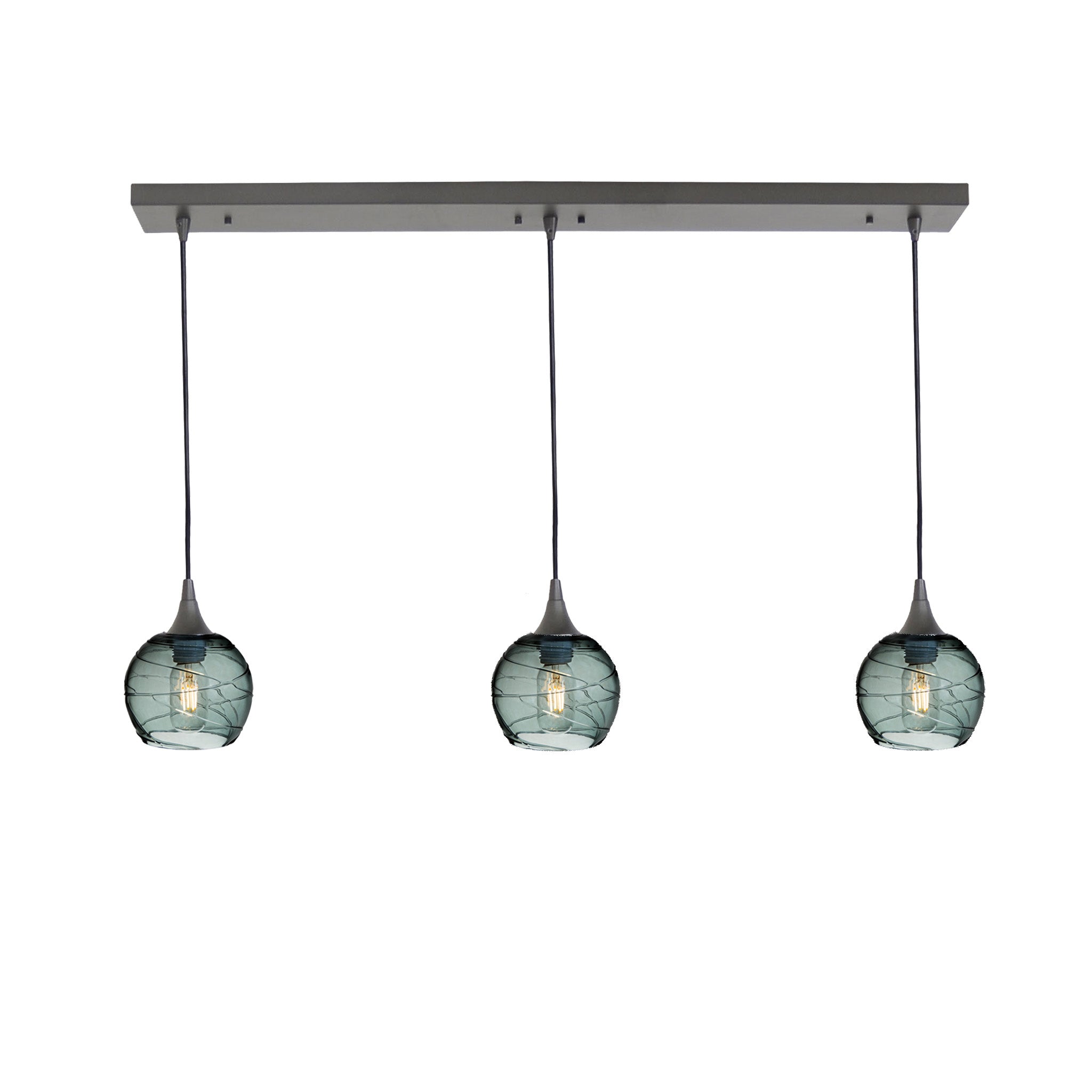 763 3 Pendant Linear Chandelier-Glass-Bicycle Glass Co - Hotshop-Antique Bronze - 4ft Cord-Spun-Slate Gray-Bicycle Glass Co