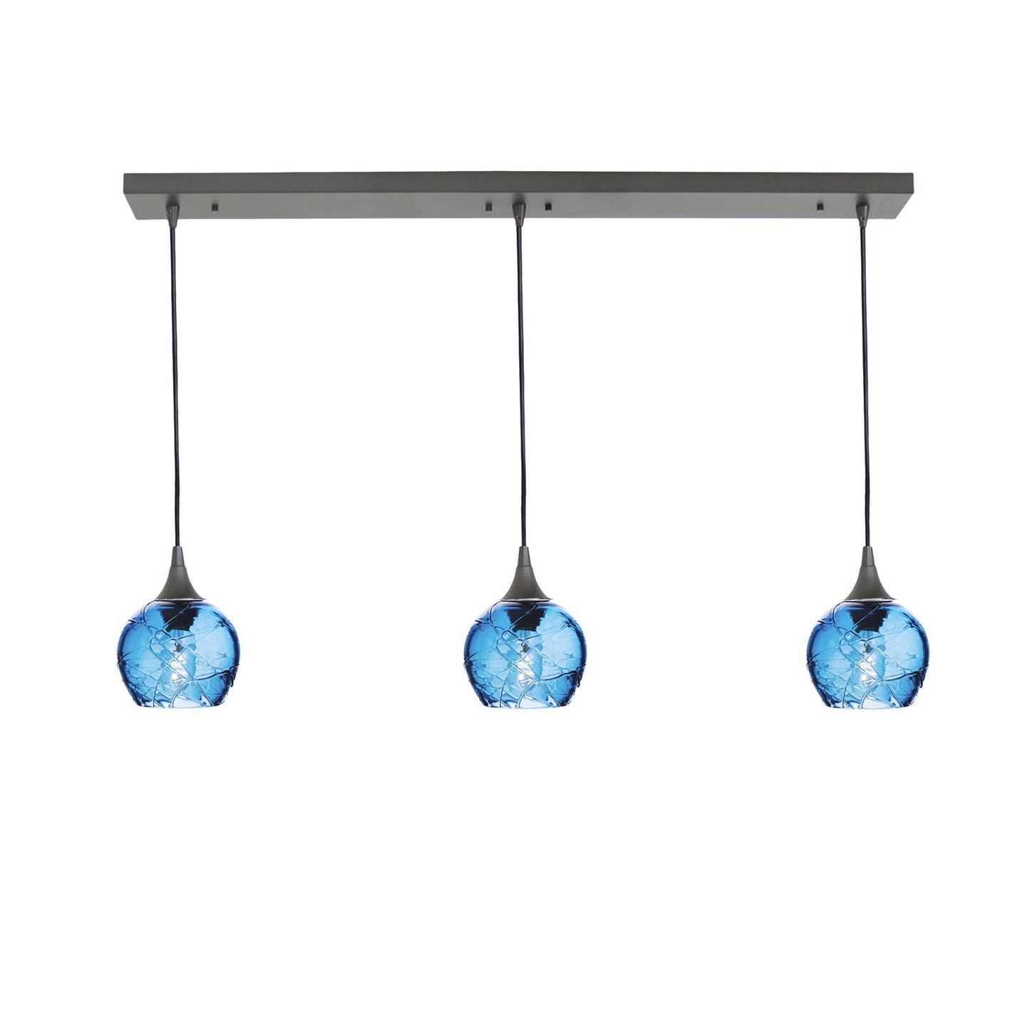 763 3 Pendant Linear Chandelier-Glass-Bicycle Glass Co - Hotshop-Antique Bronze - 4ft Cord-Spun-Steel Blue-Bicycle Glass Co