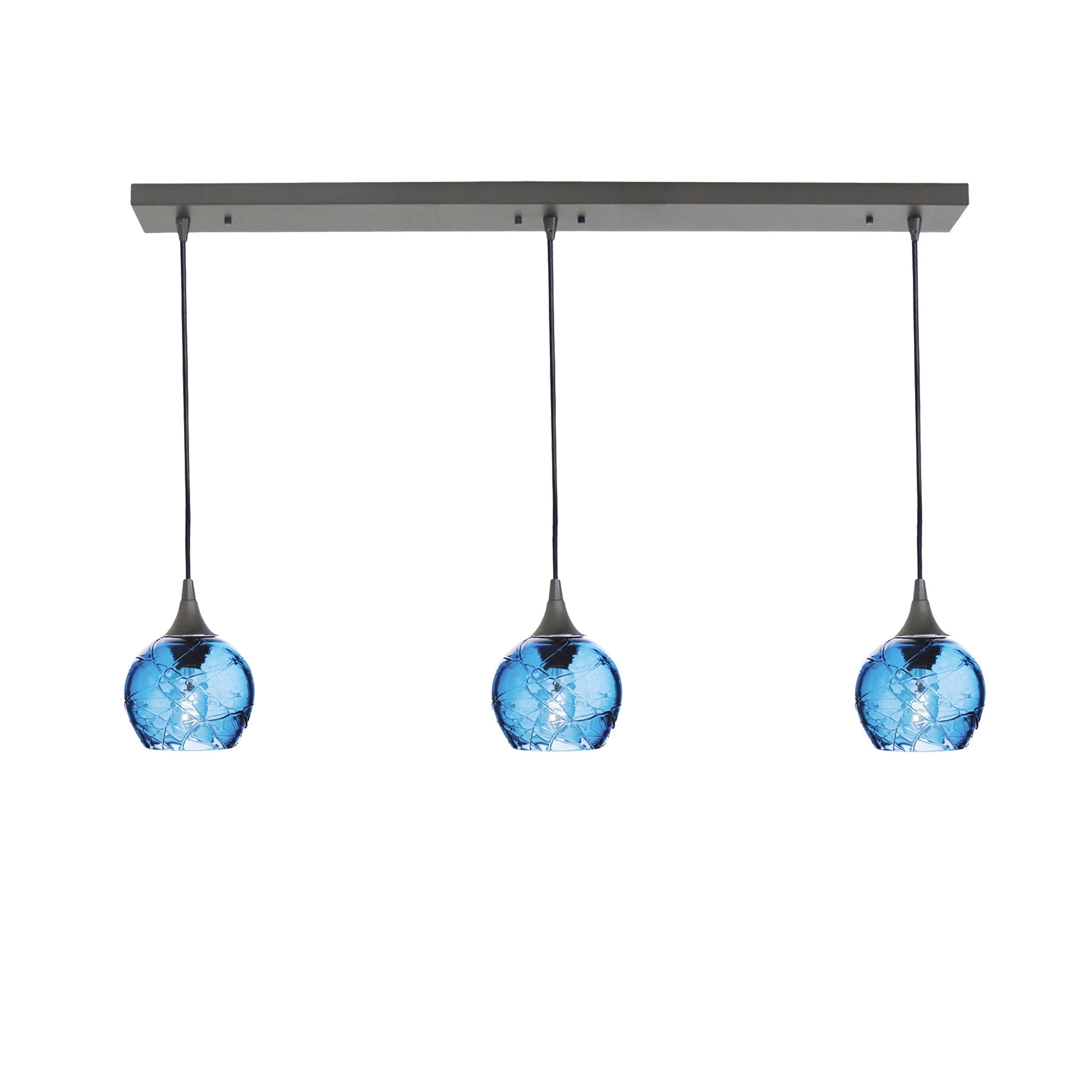 763 3 Pendant Linear Chandelier-Glass-Bicycle Glass Co - Hotshop-Antique Bronze - 4ft Cord-Spun-Steel Blue-Bicycle Glass Co