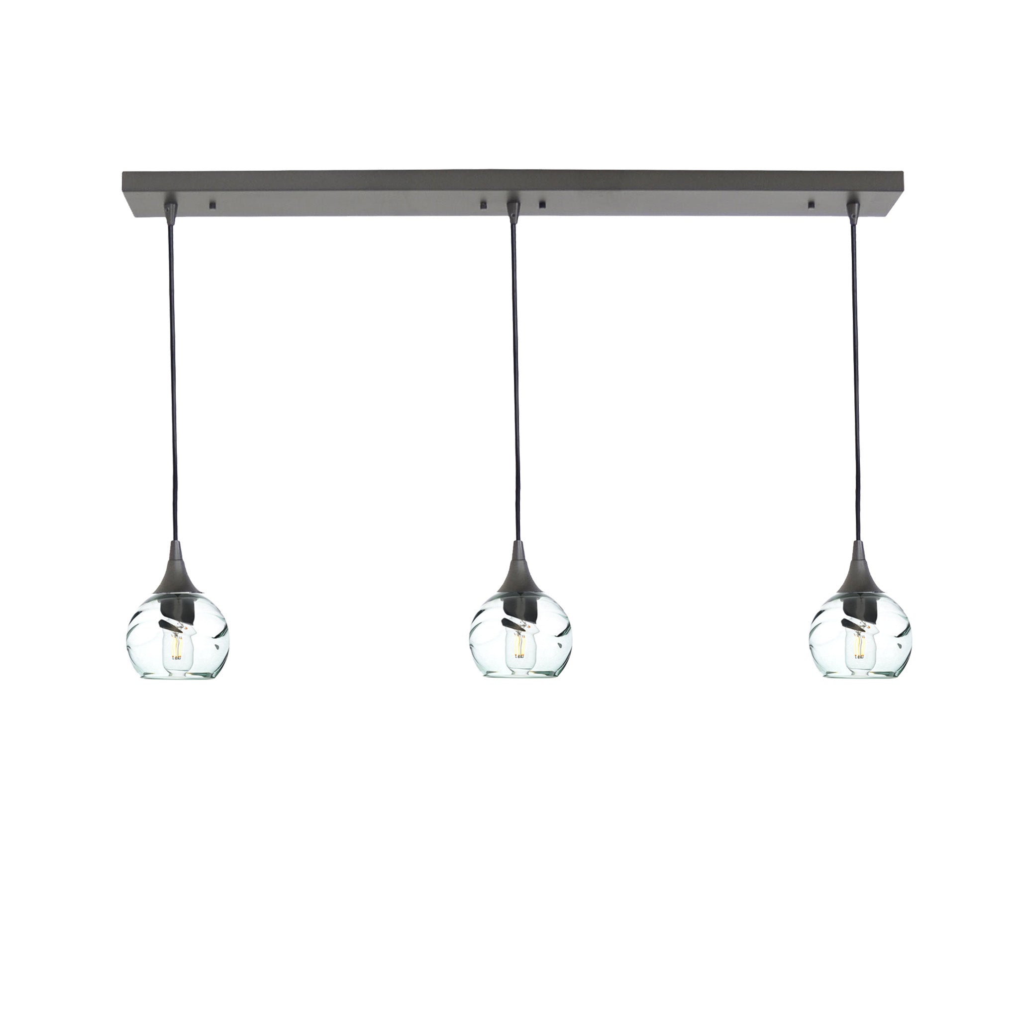 763 3 Pendant Linear Chandelier-Glass-Bicycle Glass Co - Hotshop-Antique Bronze - 4ft Cord-Swell-Eco Clear-Bicycle Glass Co