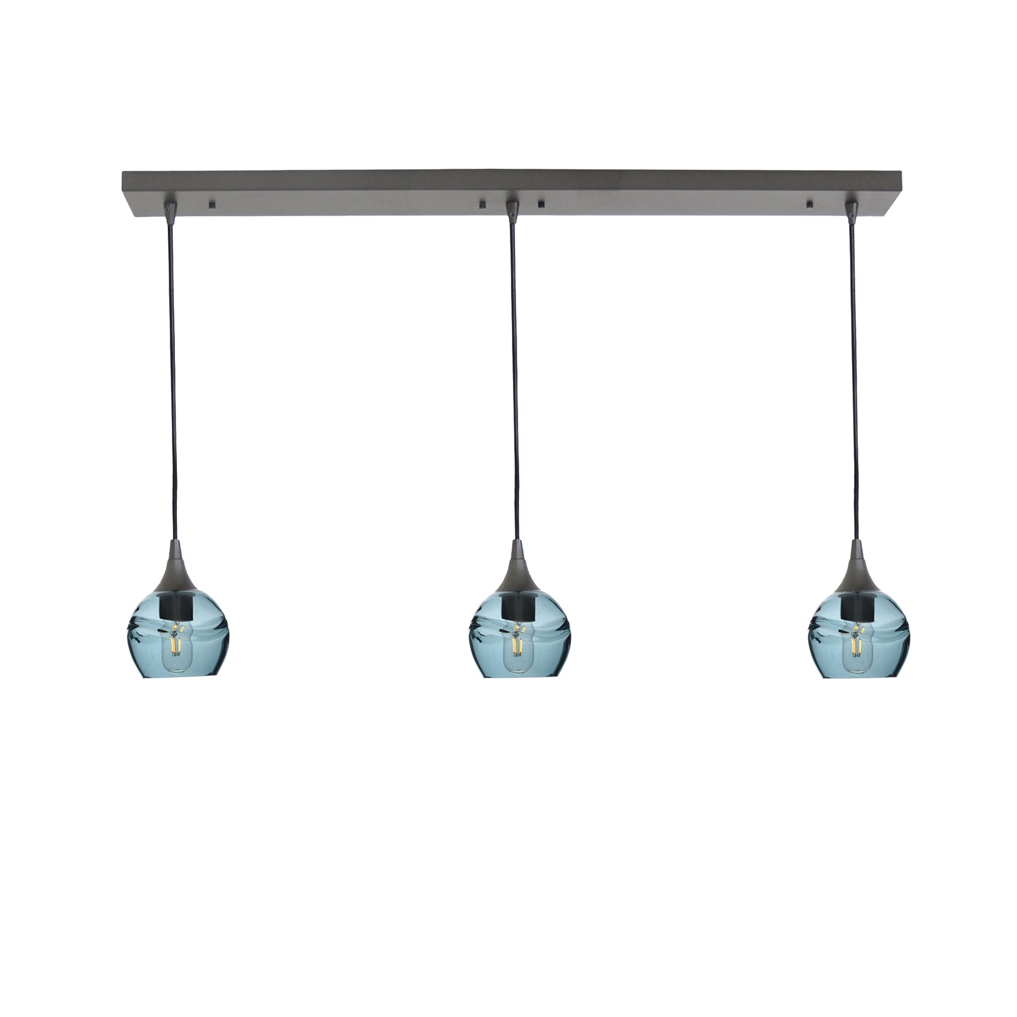 763 3 Pendant Linear Chandelier-Glass-Bicycle Glass Co - Hotshop-Antique Bronze - 4ft Cord-Swell-Slate Gray-Bicycle Glass Co