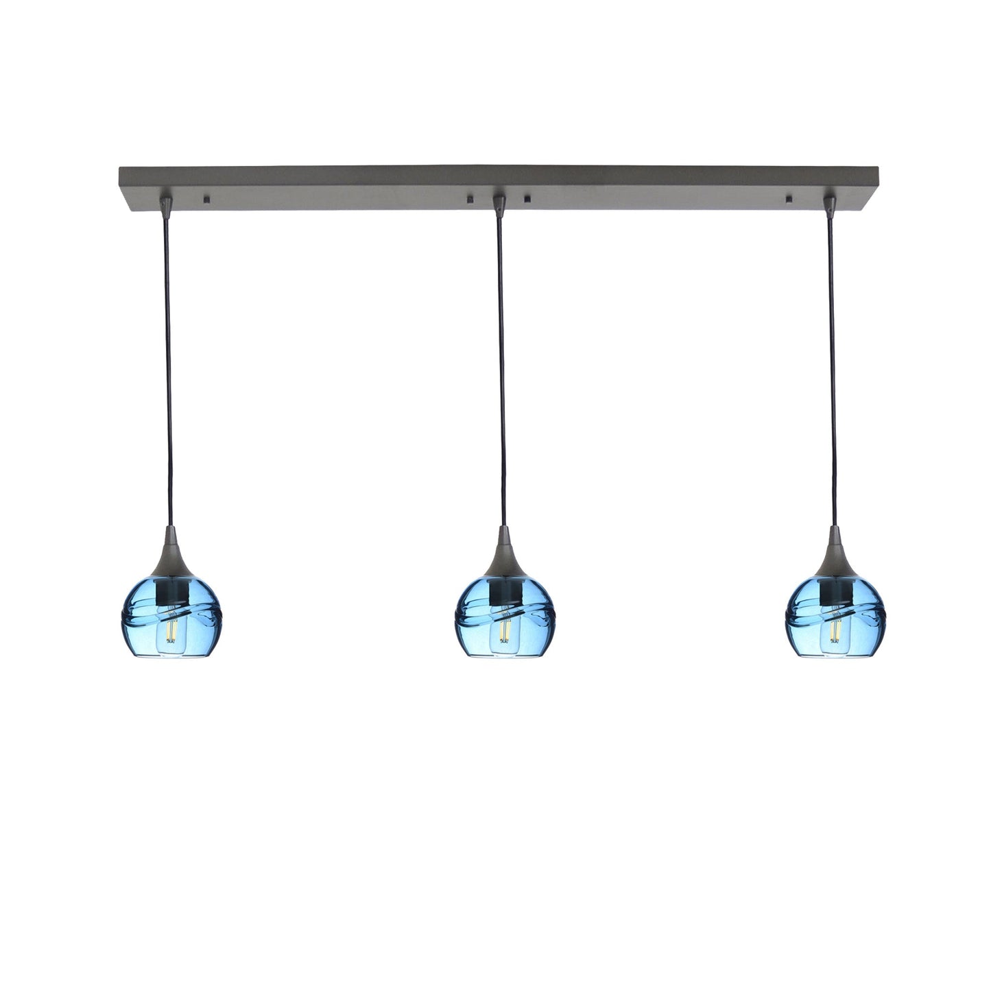 763 3 Pendant Linear Chandelier-Glass-Bicycle Glass Co - Hotshop-Antique Bronze - 4ft Cord-Swell-Steel Blue-Bicycle Glass Co
