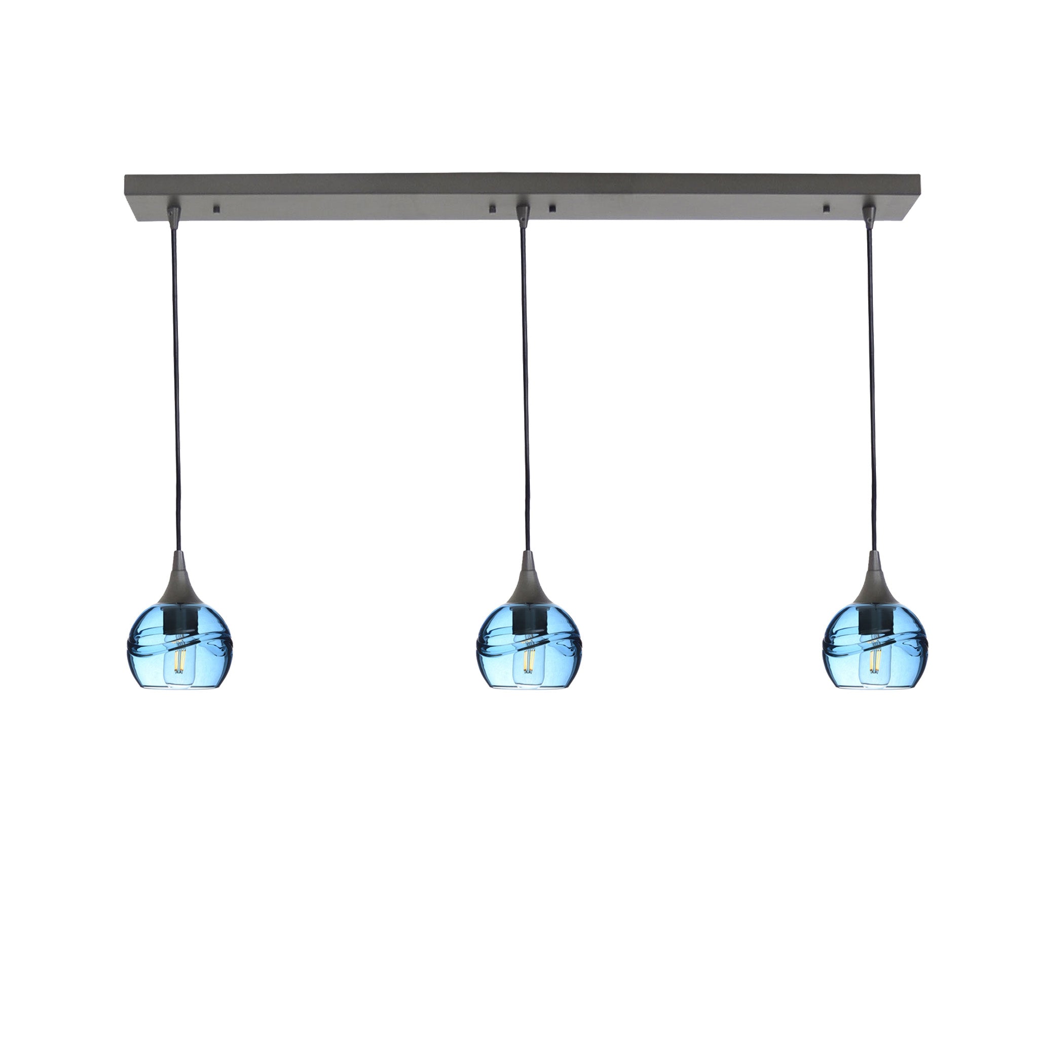 763 3 Pendant Linear Chandelier-Glass-Bicycle Glass Co - Hotshop-Antique Bronze - 4ft Cord-Swell-Steel Blue-Bicycle Glass Co