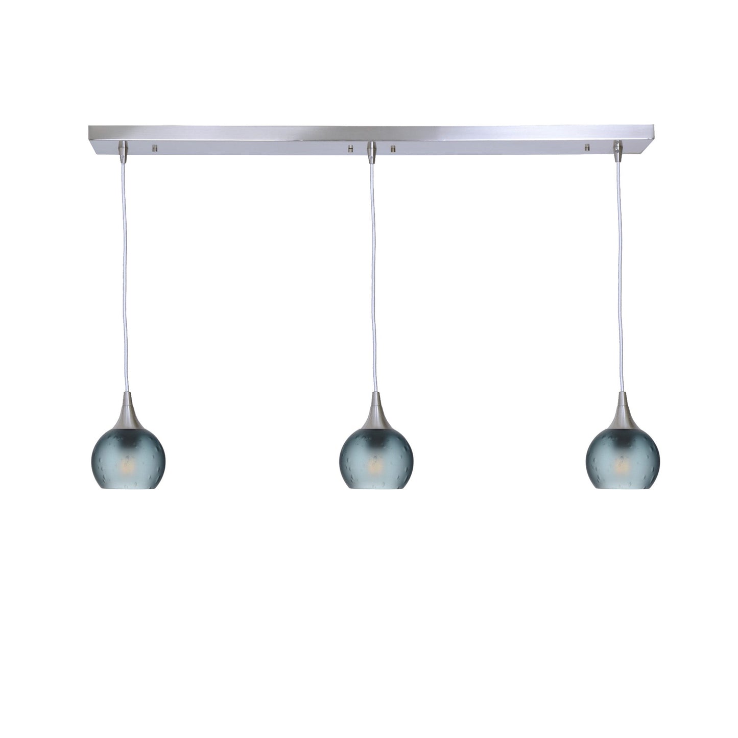 763 3 Pendant Linear Chandelier-Glass-Bicycle Glass Co - Hotshop-Brushed Nickel - 4ft Cord-Celestial-Slate Gray-Bicycle Glass Co