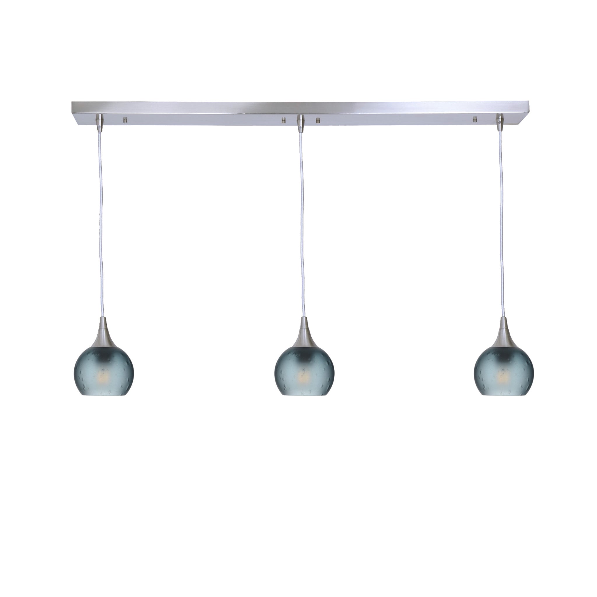 763 3 Pendant Linear Chandelier-Glass-Bicycle Glass Co - Hotshop-Brushed Nickel - 4ft Cord-Celestial-Slate Gray-Bicycle Glass Co