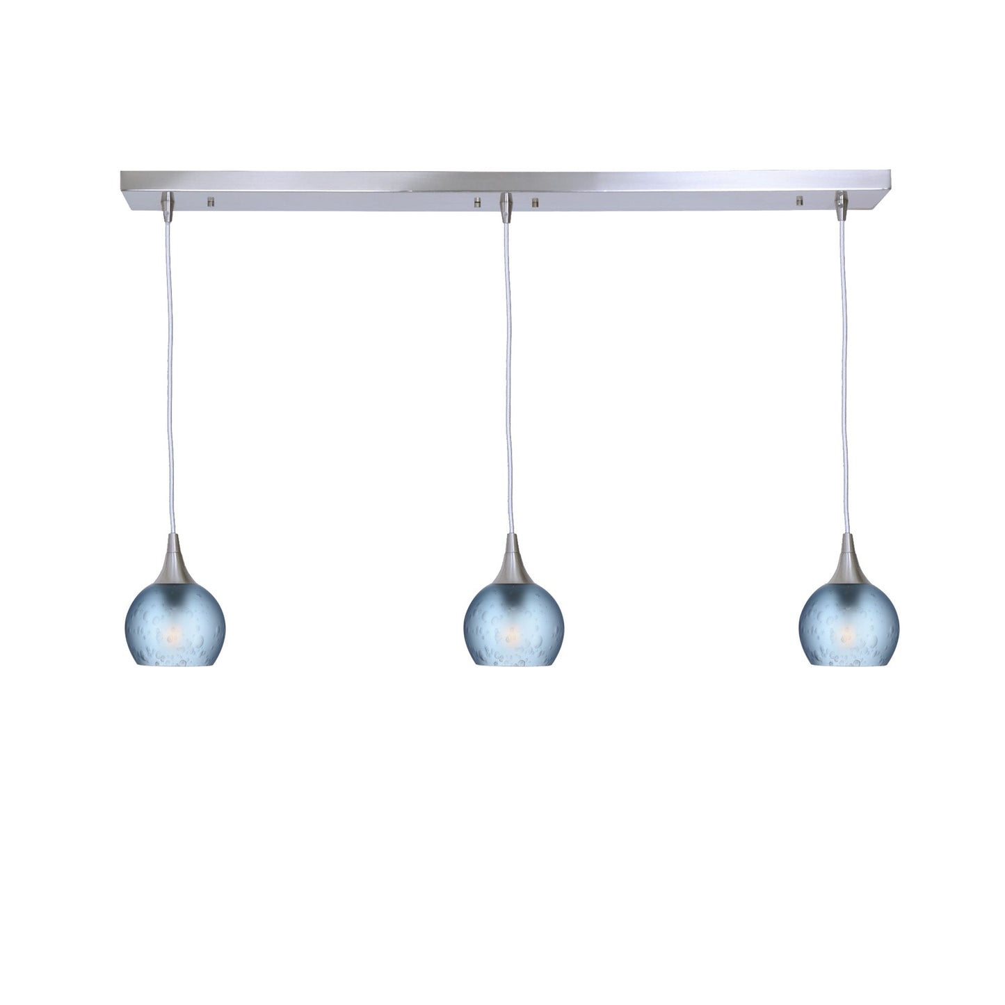 763 3 Pendant Linear Chandelier-Glass-Bicycle Glass Co - Hotshop-Brushed Nickel - 4ft Cord-Celestial-Steel Blue-Bicycle Glass Co
