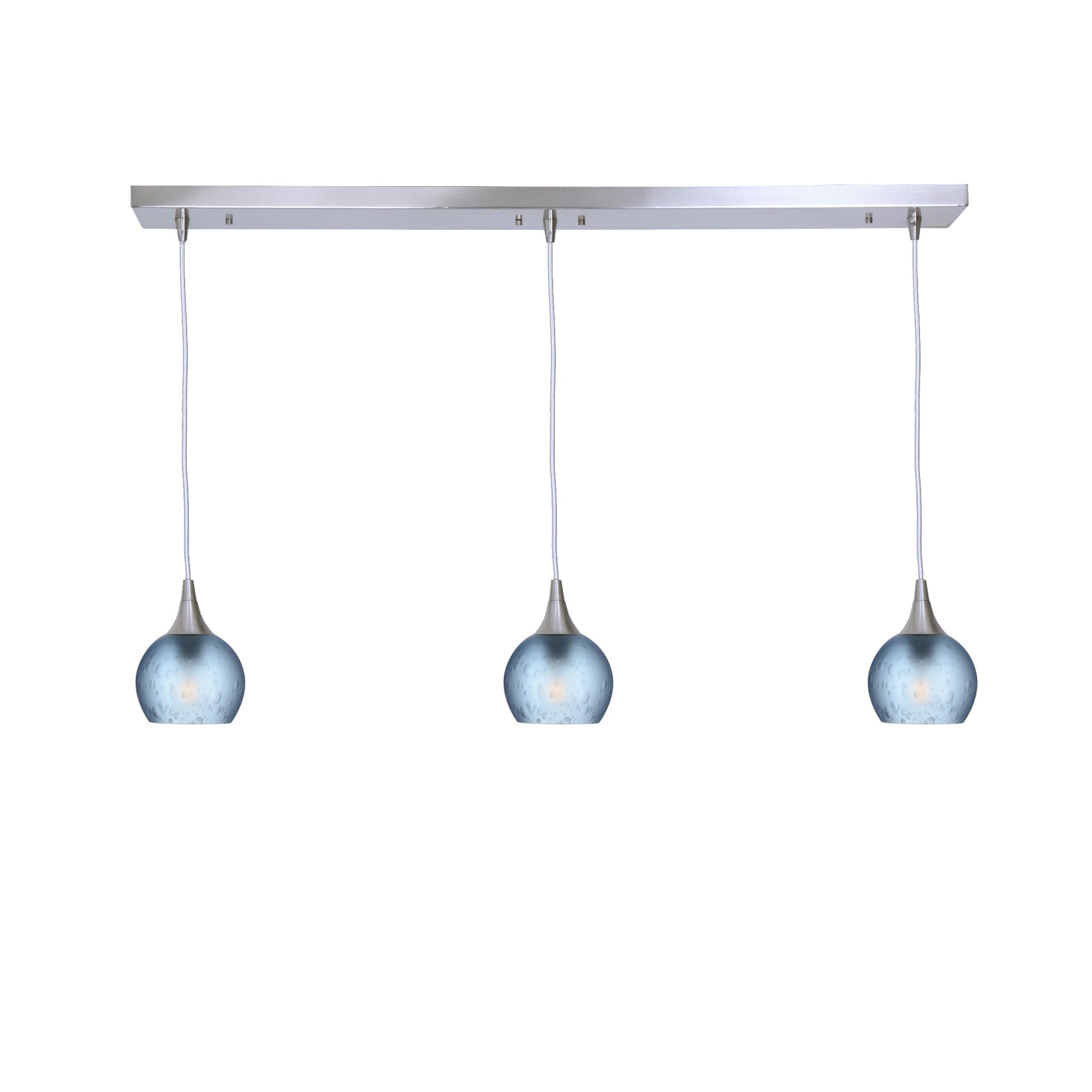763 3 Pendant Linear Chandelier-Glass-Bicycle Glass Co - Hotshop-Brushed Nickel - 4ft Cord-Celestial-Steel Blue-Bicycle Glass Co
