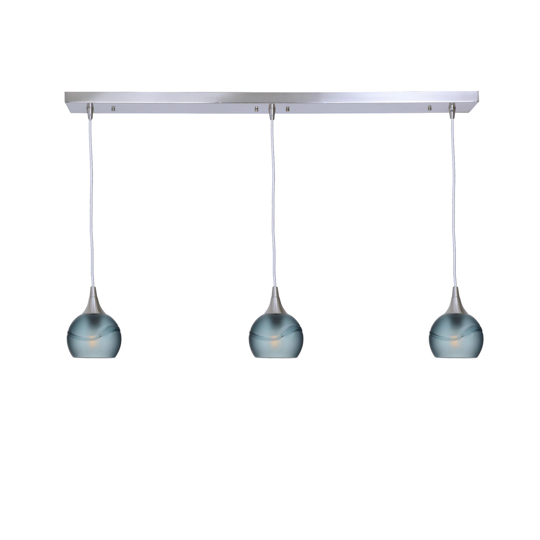 763 3 Pendant Linear Chandelier-Glass-Bicycle Glass Co - Hotshop-Brushed Nickel - 4ft Cord-Glacial-Slate Gray-Bicycle Glass Co