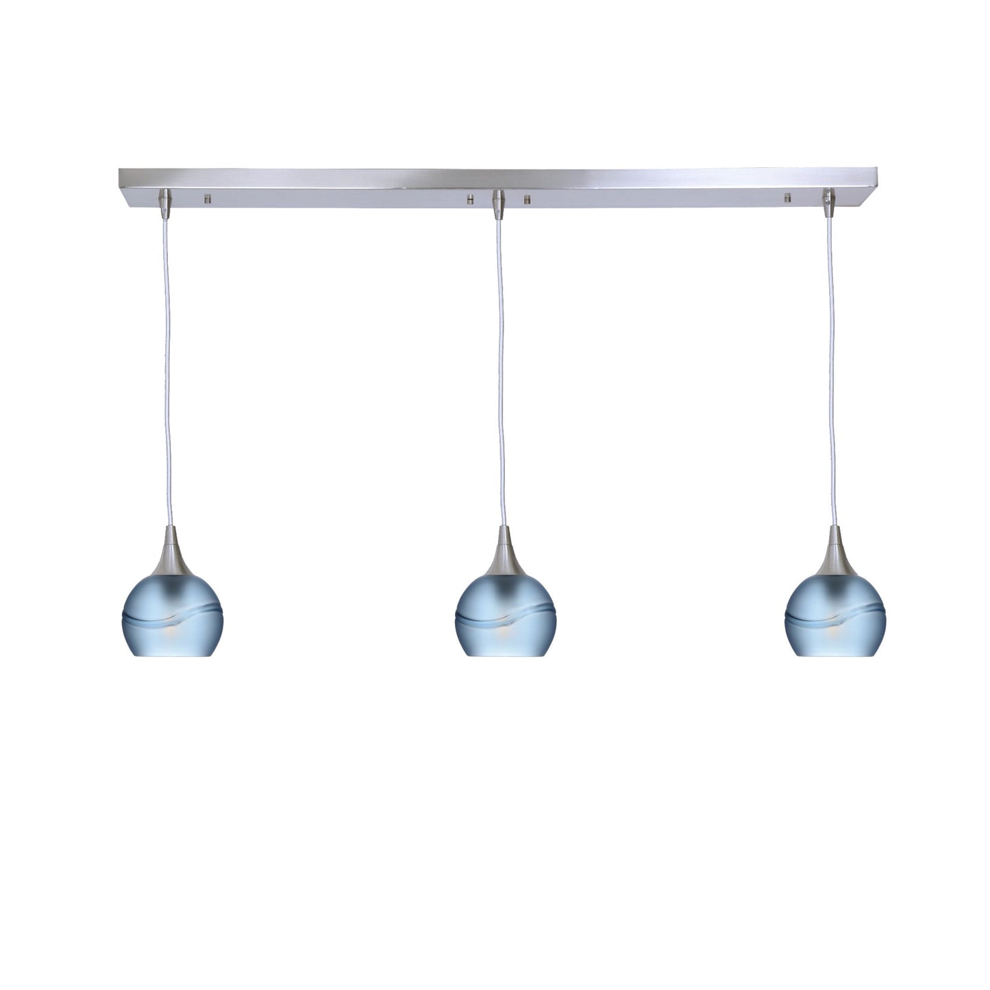 763 3 Pendant Linear Chandelier-Glass-Bicycle Glass Co - Hotshop-Brushed Nickel - 4ft Cord-Glacial-Steel Blue-Bicycle Glass Co
