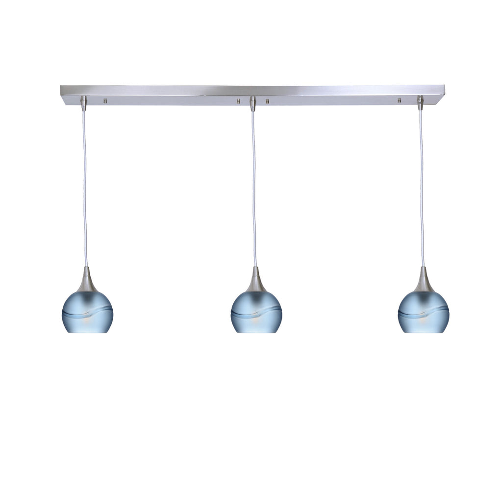 763 3 Pendant Linear Chandelier-Glass-Bicycle Glass Co - Hotshop-Brushed Nickel - 4ft Cord-Glacial-Steel Blue-Bicycle Glass Co