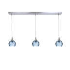 763 3 Pendant Linear Chandelier-Glass-Bicycle Glass Co - Hotshop-Brushed Nickel - 4ft Cord-Glacial-Steel Blue-Bicycle Glass Co