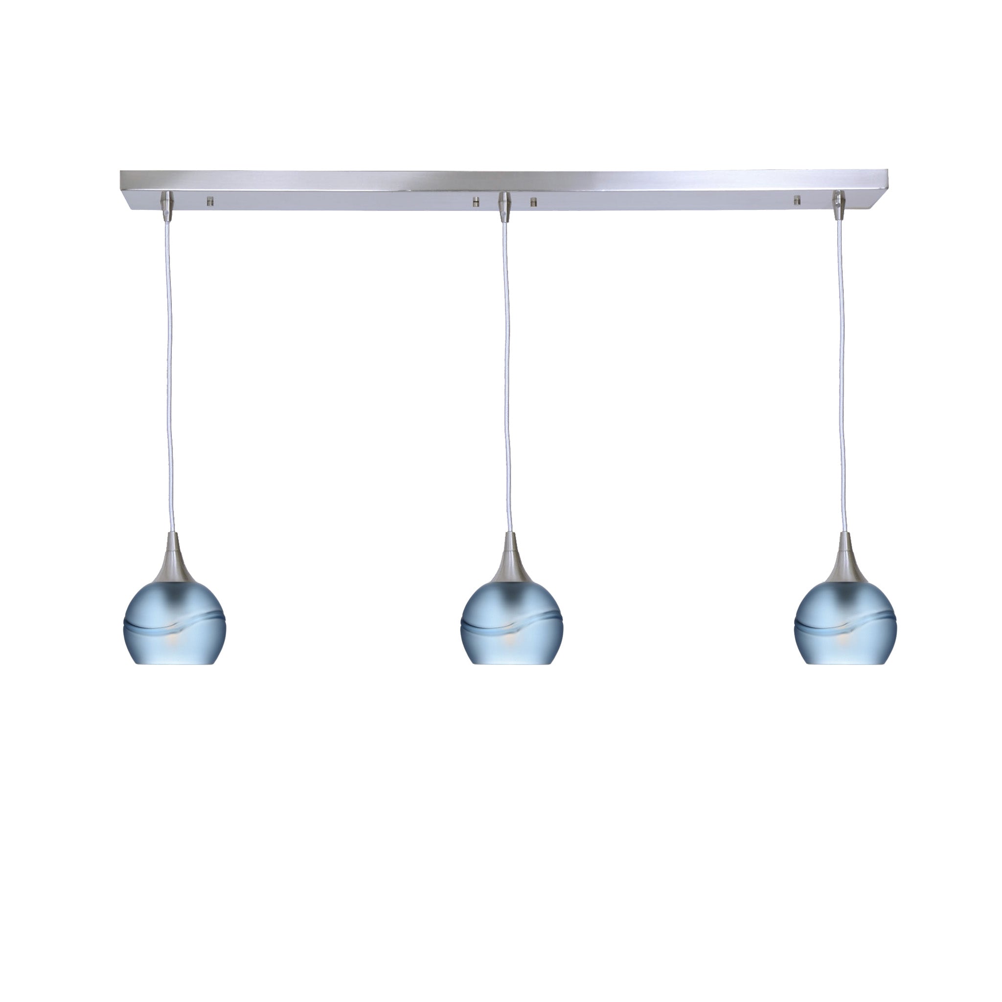 763 3 Pendant Linear Chandelier-Glass-Bicycle Glass Co - Hotshop-Brushed Nickel - 4ft Cord-Glacial-Steel Blue-Bicycle Glass Co