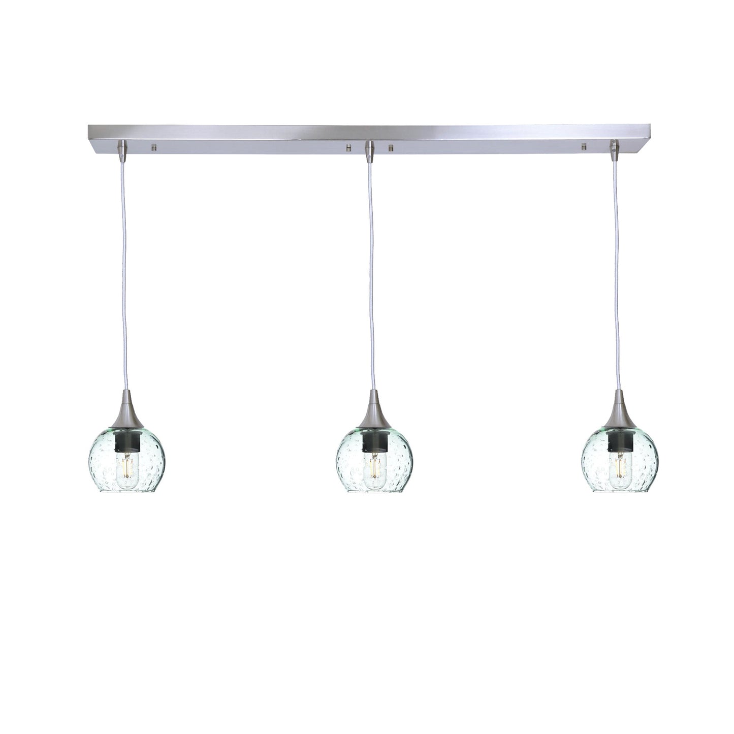 763 3 Pendant Linear Chandelier-Glass-Bicycle Glass Co - Hotshop-Brushed Nickel - 4ft Cord-Lunar-Eco Clear-Bicycle Glass Co
