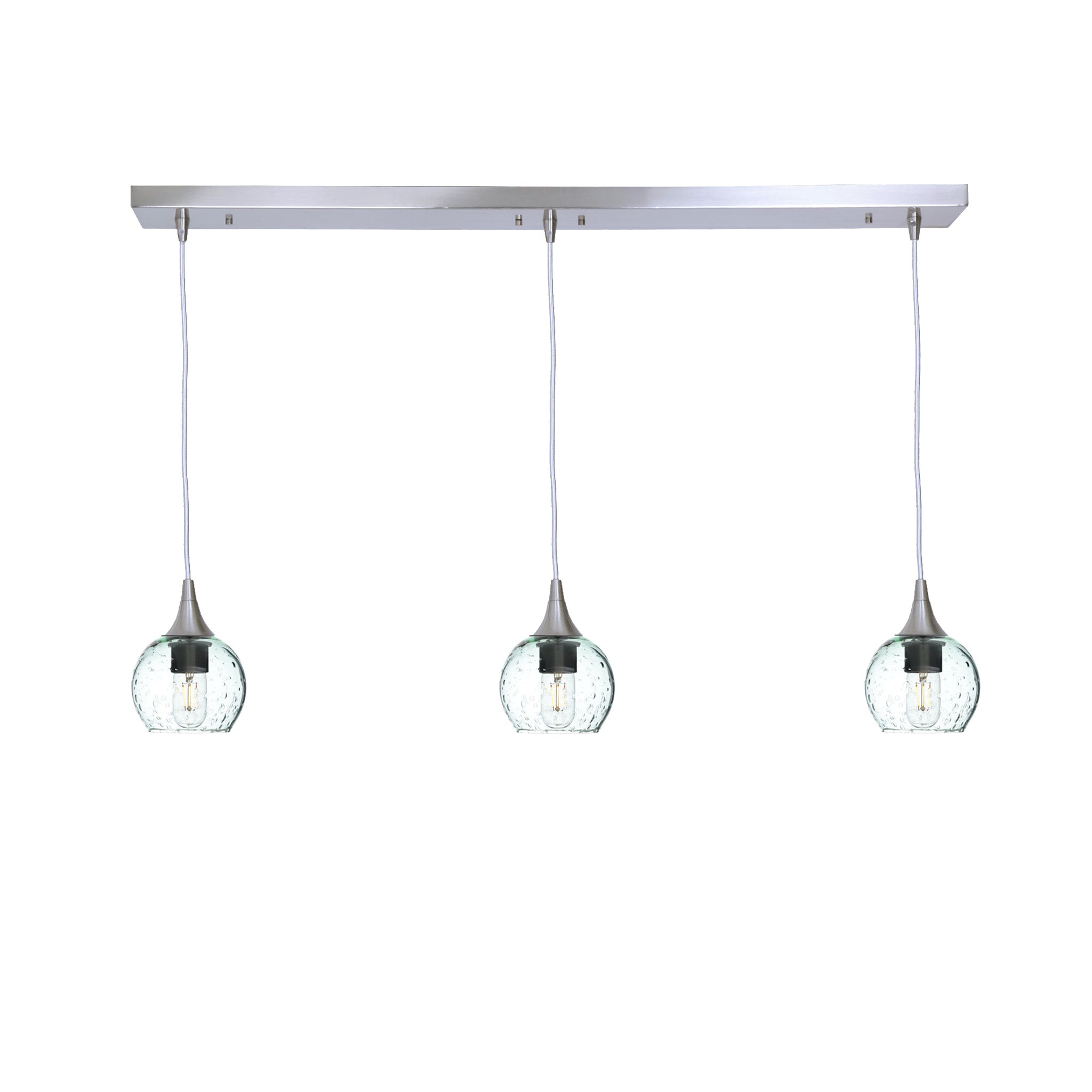 763 3 Pendant Linear Chandelier-Glass-Bicycle Glass Co - Hotshop-Brushed Nickel - 4ft Cord-Lunar-Eco Clear-Bicycle Glass Co