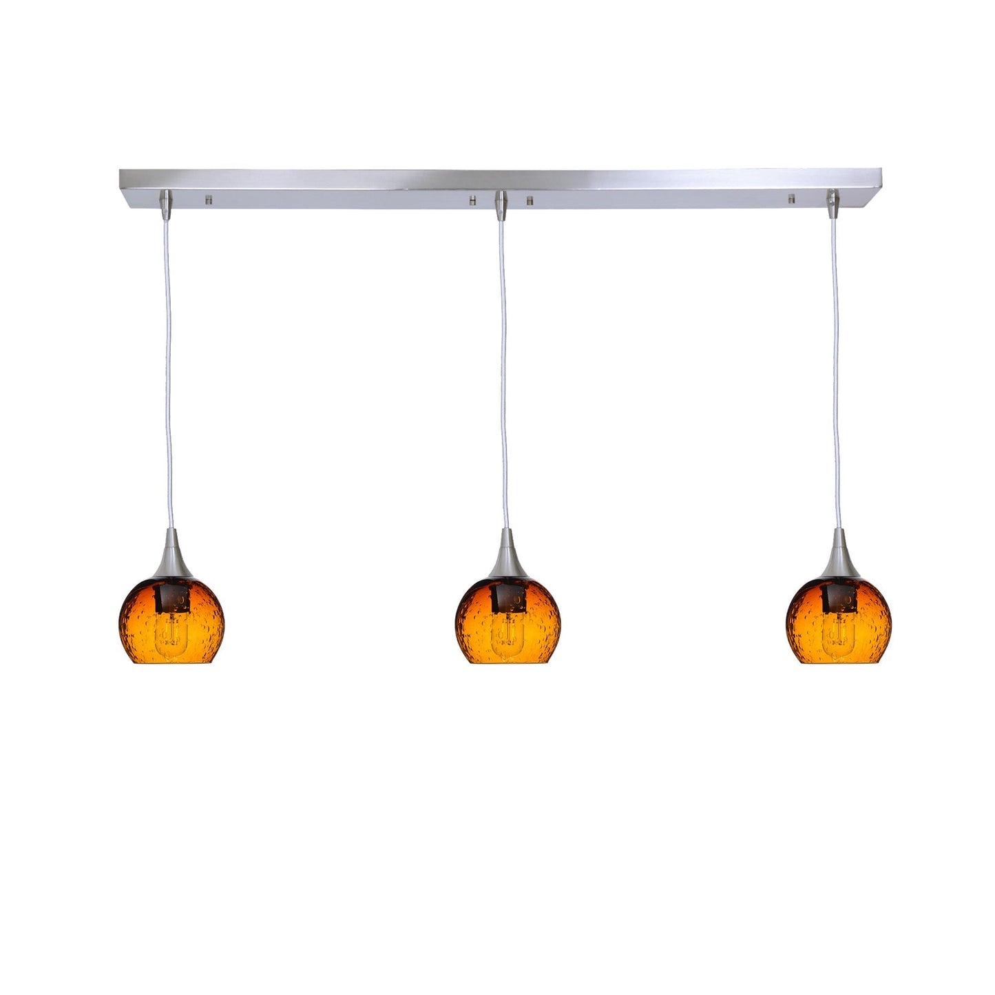 763 3 Pendant Linear Chandelier-Glass-Bicycle Glass Co - Hotshop-Brushed Nickel - 4ft Cord-Lunar-Golden Amber-Bicycle Glass Co