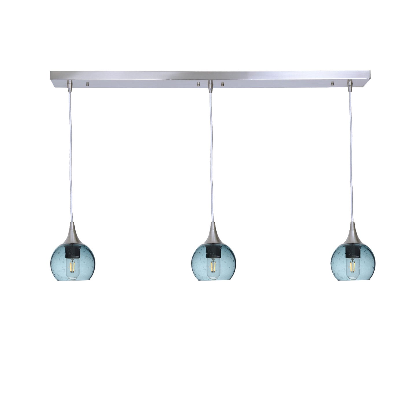 763 3 Pendant Linear Chandelier-Glass-Bicycle Glass Co - Hotshop-Brushed Nickel - 4ft Cord-Lunar-Slate Gray-Bicycle Glass Co