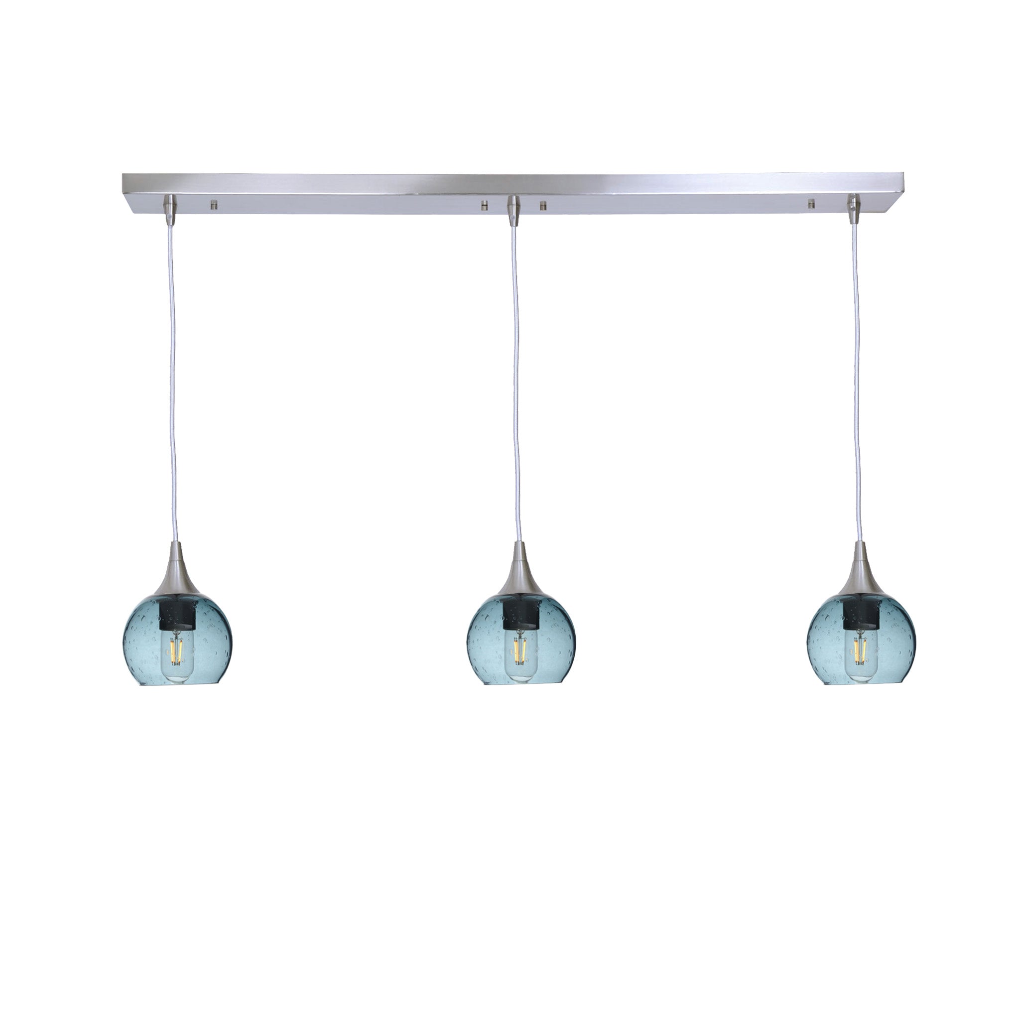 763 3 Pendant Linear Chandelier-Glass-Bicycle Glass Co - Hotshop-Brushed Nickel - 4ft Cord-Lunar-Slate Gray-Bicycle Glass Co
