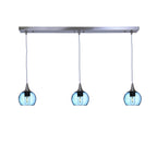763 3 Pendant Linear Chandelier-Glass-Bicycle Glass Co - Hotshop-Brushed Nickel - 4ft Cord-Lunar-Steel Blue-Bicycle Glass Co