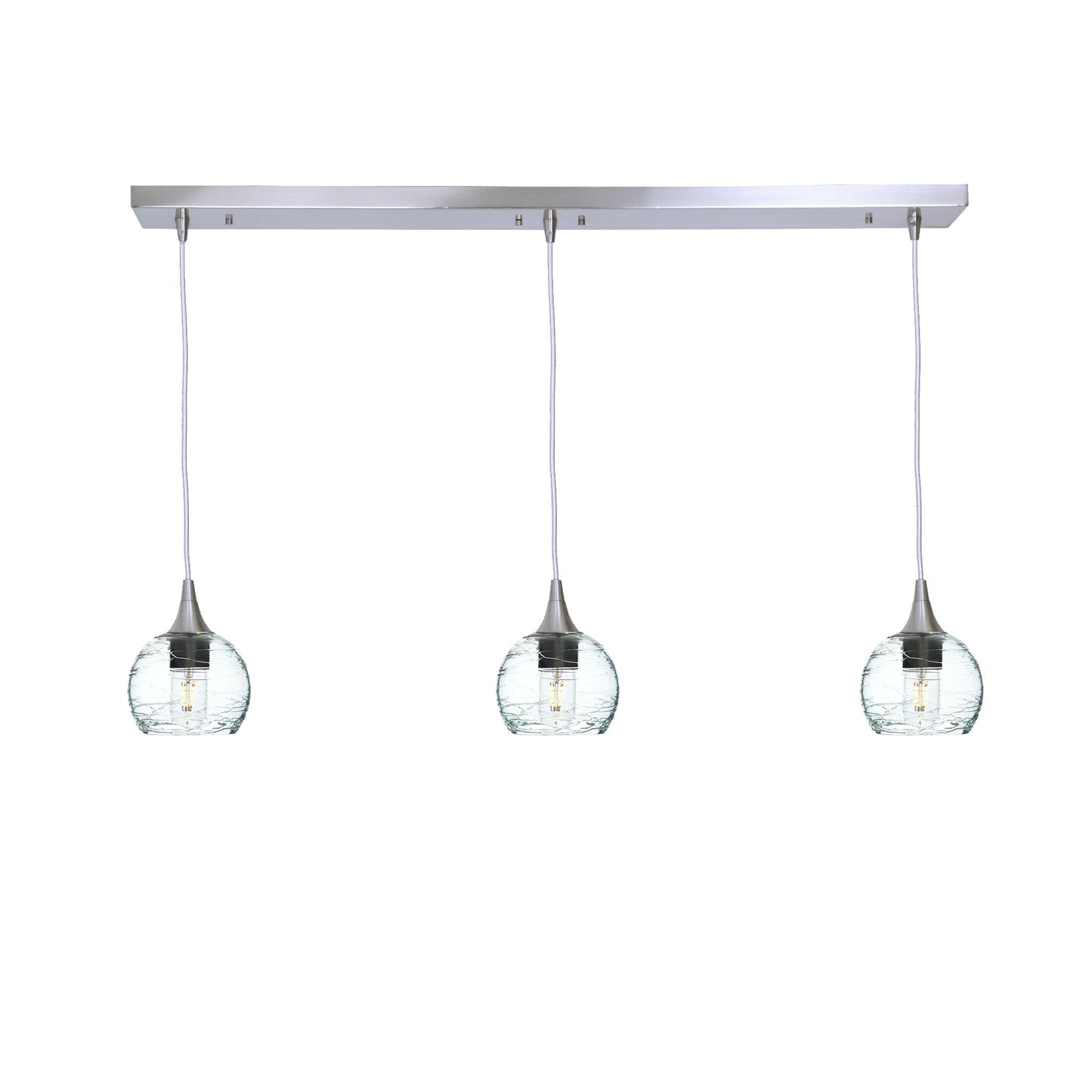 763 3 Pendant Linear Chandelier-Glass-Bicycle Glass Co - Hotshop-Brushed Nickel - 4ft Cord-Spun-Eco Clear-Bicycle Glass Co