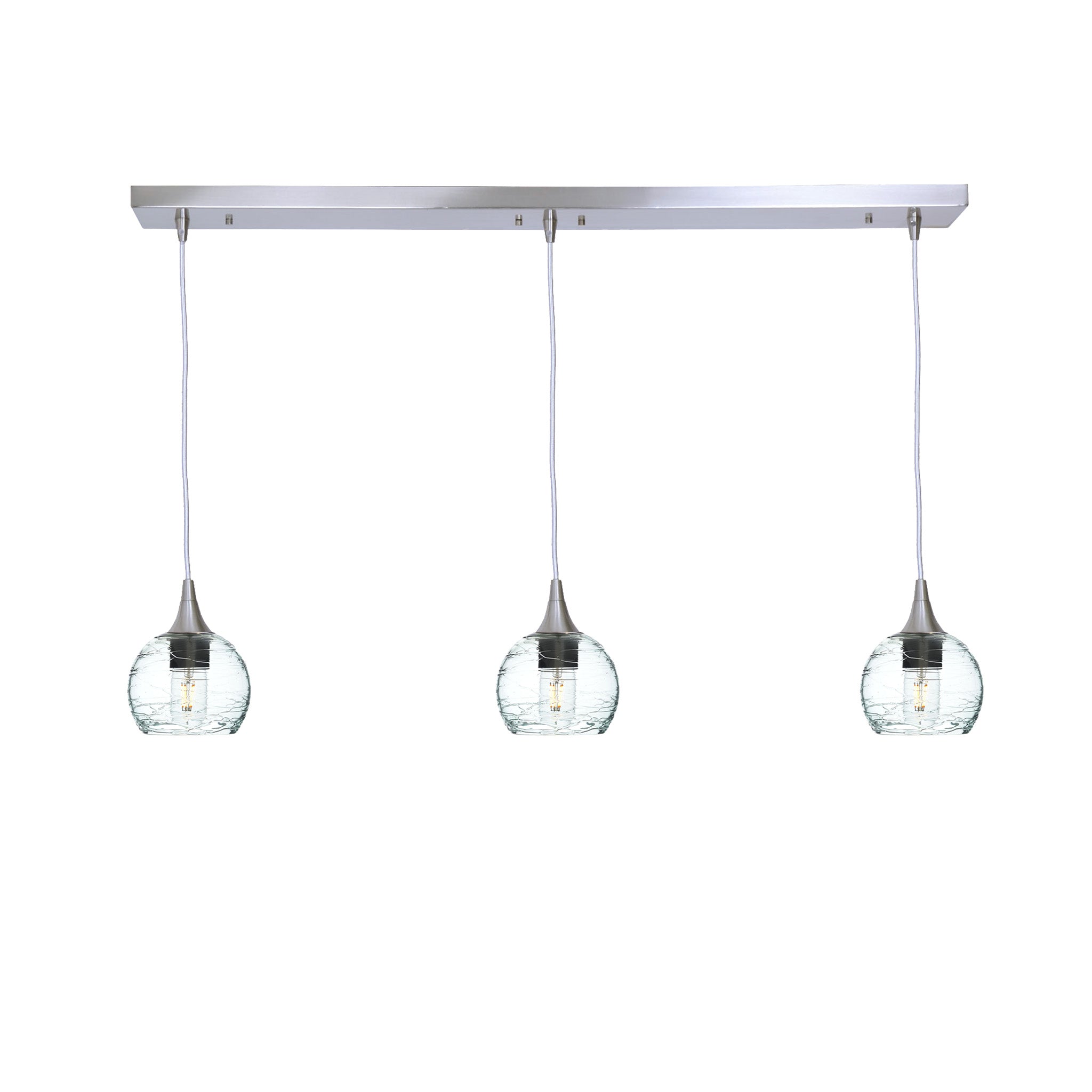 763 3 Pendant Linear Chandelier-Glass-Bicycle Glass Co - Hotshop-Brushed Nickel - 4ft Cord-Spun-Eco Clear-Bicycle Glass Co