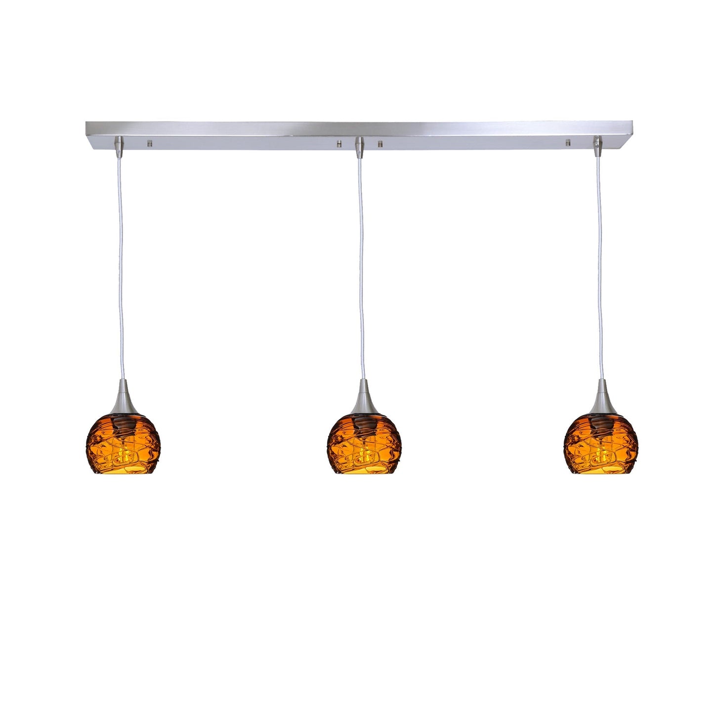 763 3 Pendant Linear Chandelier-Glass-Bicycle Glass Co - Hotshop-Brushed Nickel - 4ft Cord-Spun-Golden Amber-Bicycle Glass Co