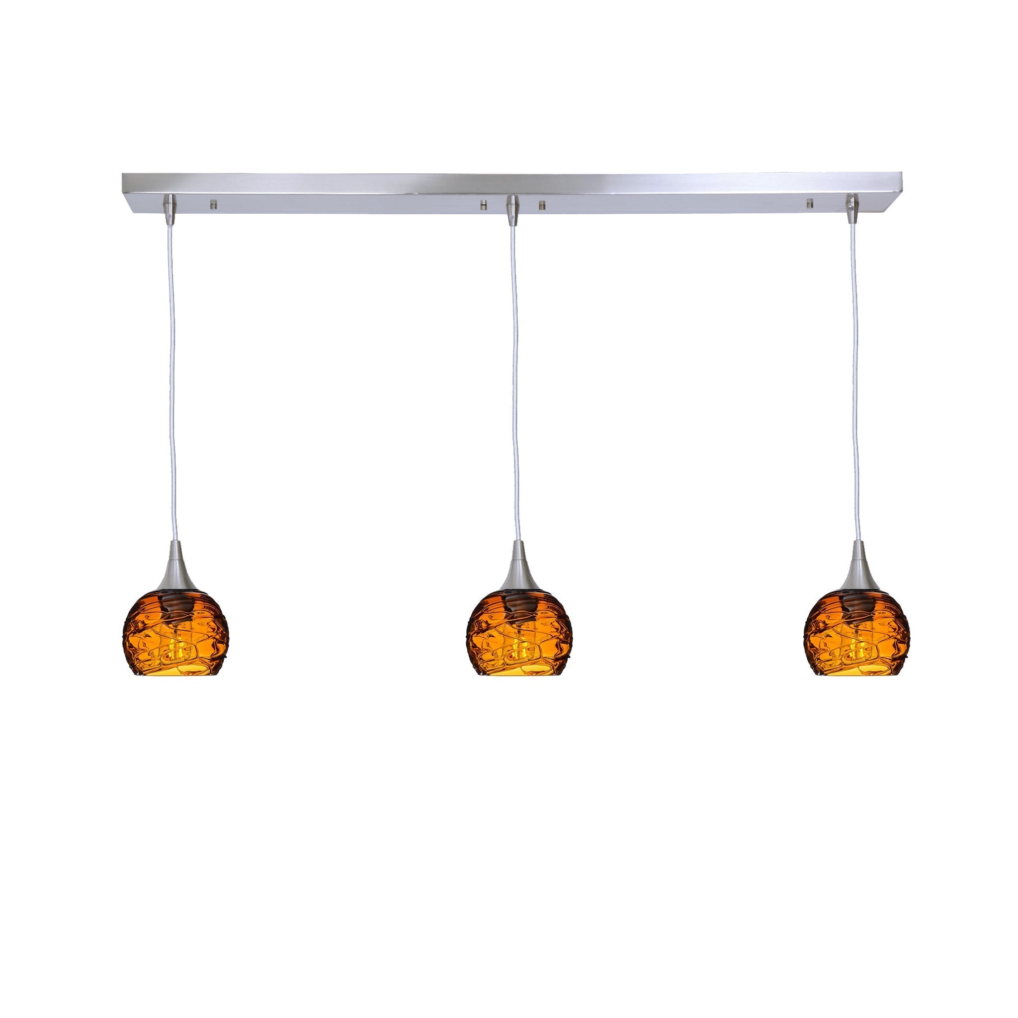 763 3 Pendant Linear Chandelier-Glass-Bicycle Glass Co - Hotshop-Brushed Nickel - 4ft Cord-Spun-Golden Amber-Bicycle Glass Co