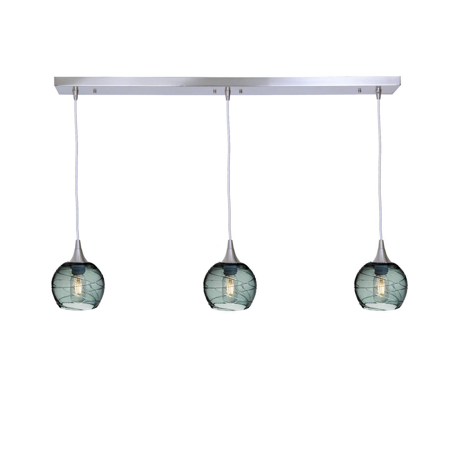 763 3 Pendant Linear Chandelier-Glass-Bicycle Glass Co - Hotshop-Brushed Nickel - 4ft Cord-Spun-Slate Gray-Bicycle Glass Co