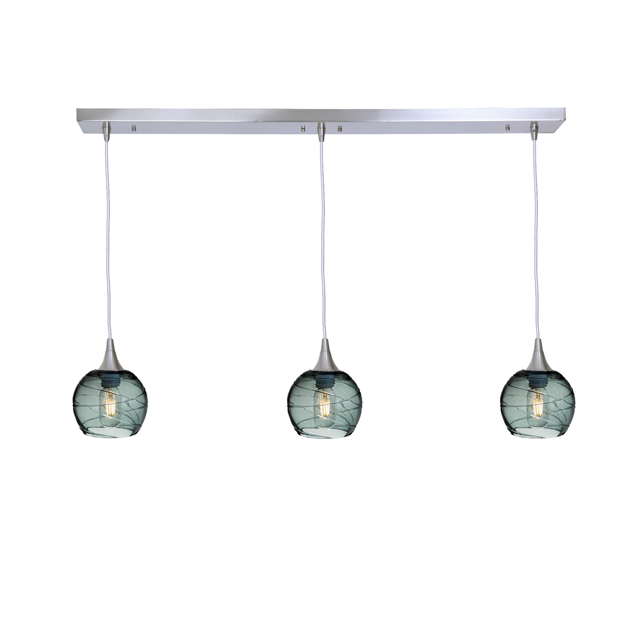 763 3 Pendant Linear Chandelier-Glass-Bicycle Glass Co - Hotshop-Brushed Nickel - 4ft Cord-Spun-Slate Gray-Bicycle Glass Co