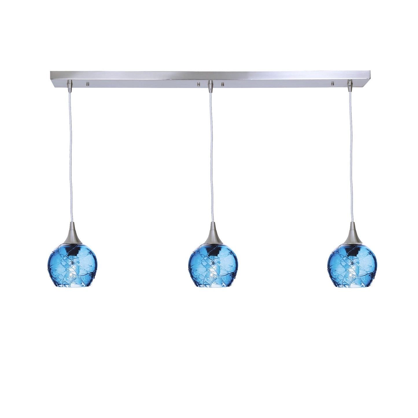 763 3 Pendant Linear Chandelier-Glass-Bicycle Glass Co - Hotshop-Brushed Nickel - 4ft Cord-Spun-Steel Blue-Bicycle Glass Co