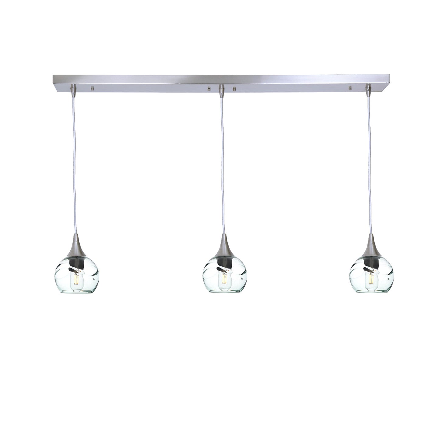 763 3 Pendant Linear Chandelier-Glass-Bicycle Glass Co - Hotshop-Brushed Nickel - 4ft Cord-Swell-Eco Clear-Bicycle Glass Co