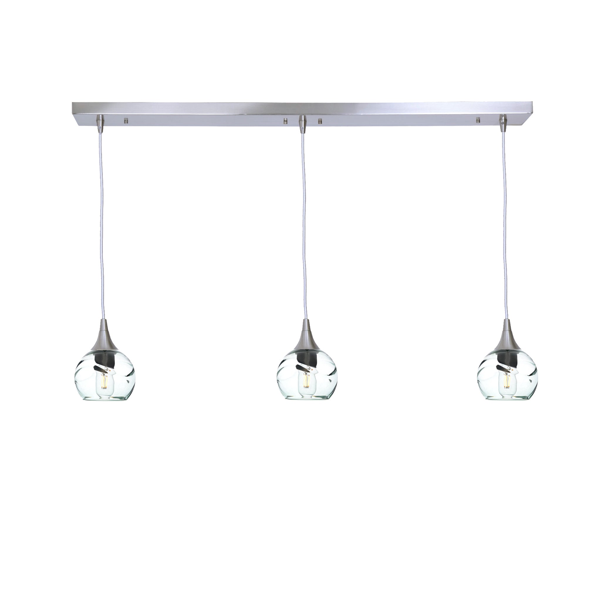 763 3 Pendant Linear Chandelier-Glass-Bicycle Glass Co - Hotshop-Brushed Nickel - 4ft Cord-Swell-Eco Clear-Bicycle Glass Co