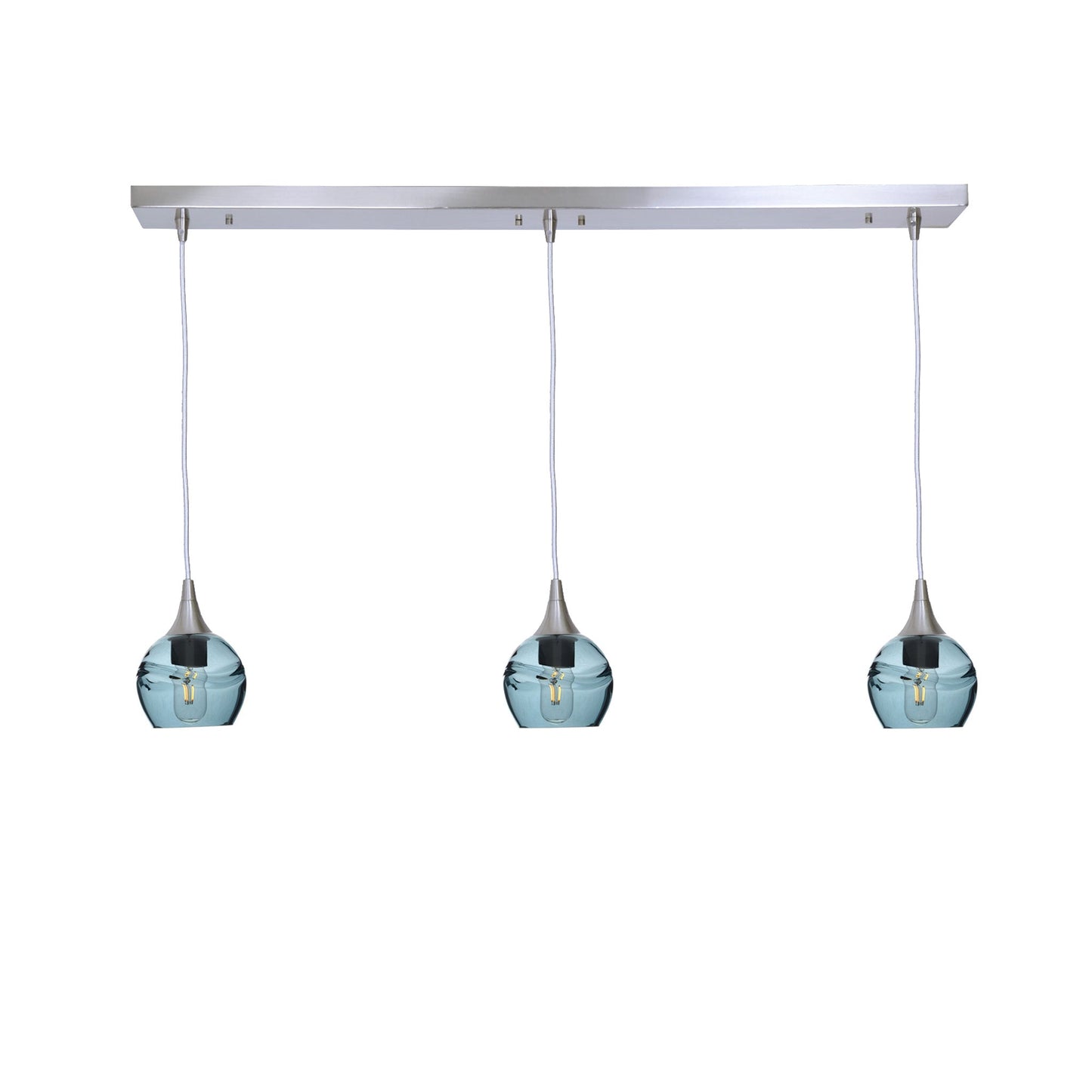763 3 Pendant Linear Chandelier-Glass-Bicycle Glass Co - Hotshop-Brushed Nickel - 4ft Cord-Swell-Slate Gray-Bicycle Glass Co