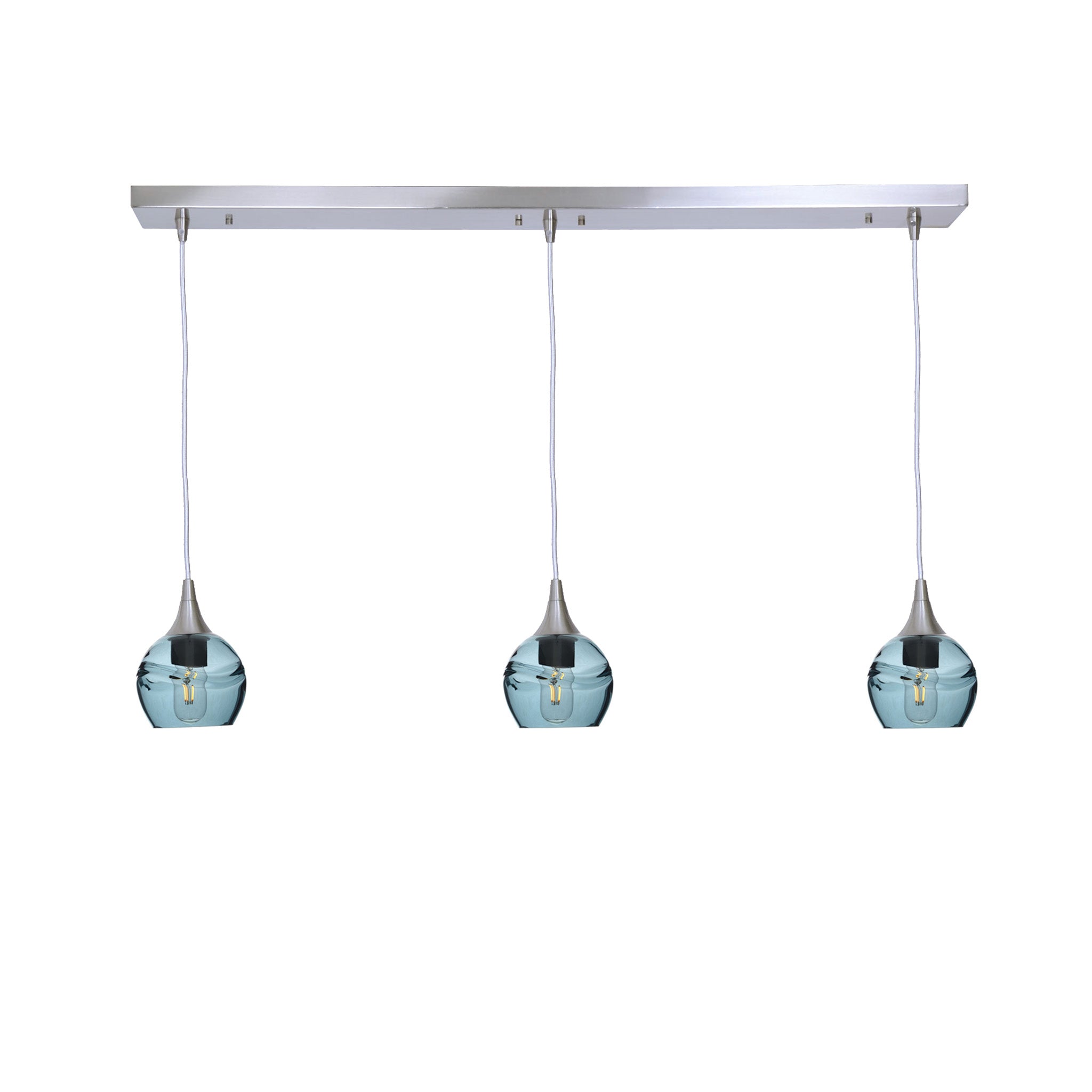 763 3 Pendant Linear Chandelier-Glass-Bicycle Glass Co - Hotshop-Brushed Nickel - 4ft Cord-Swell-Slate Gray-Bicycle Glass Co