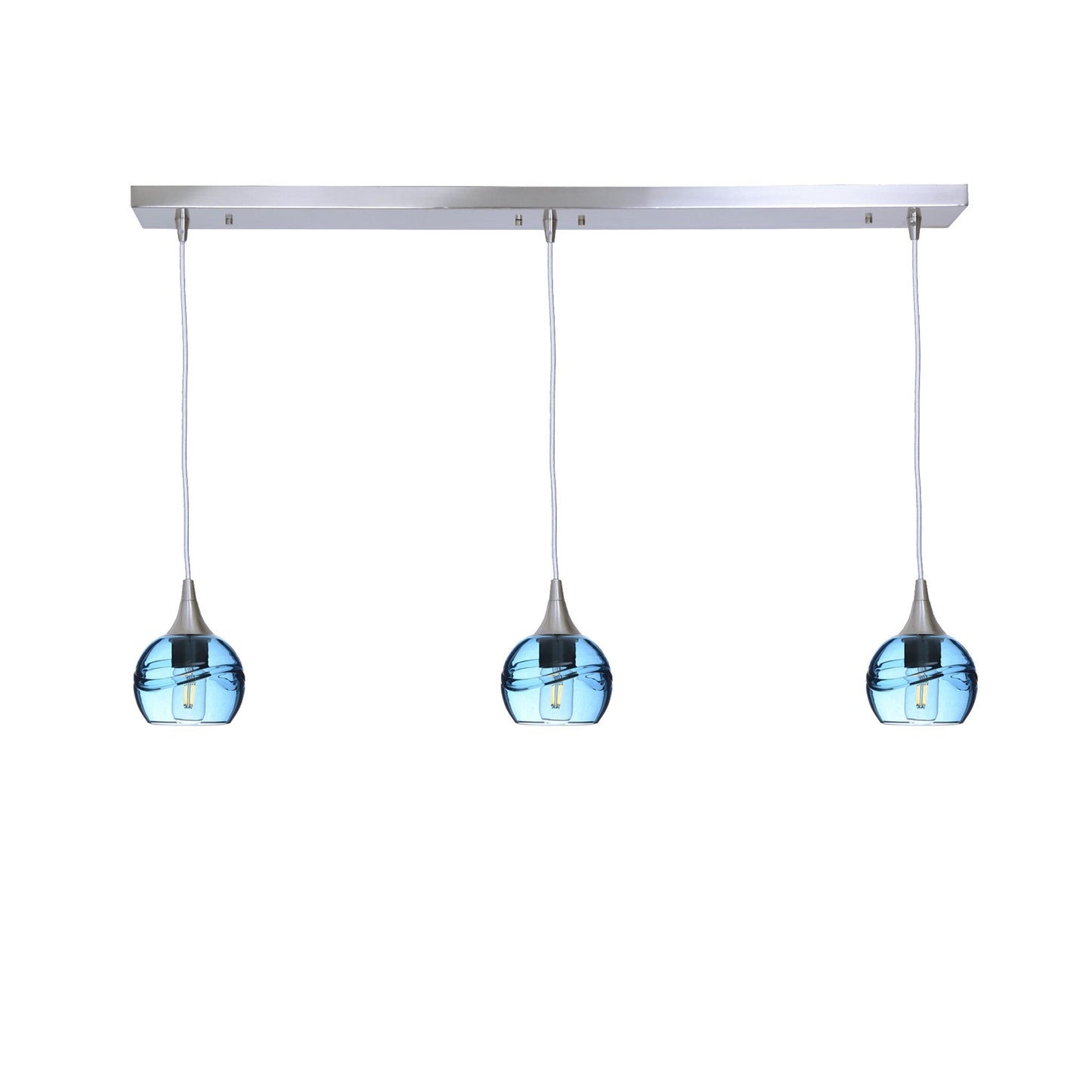 763 3 Pendant Linear Chandelier-Glass-Bicycle Glass Co - Hotshop-Brushed Nickel - 4ft Cord-Swell-Steel Blue-Bicycle Glass Co