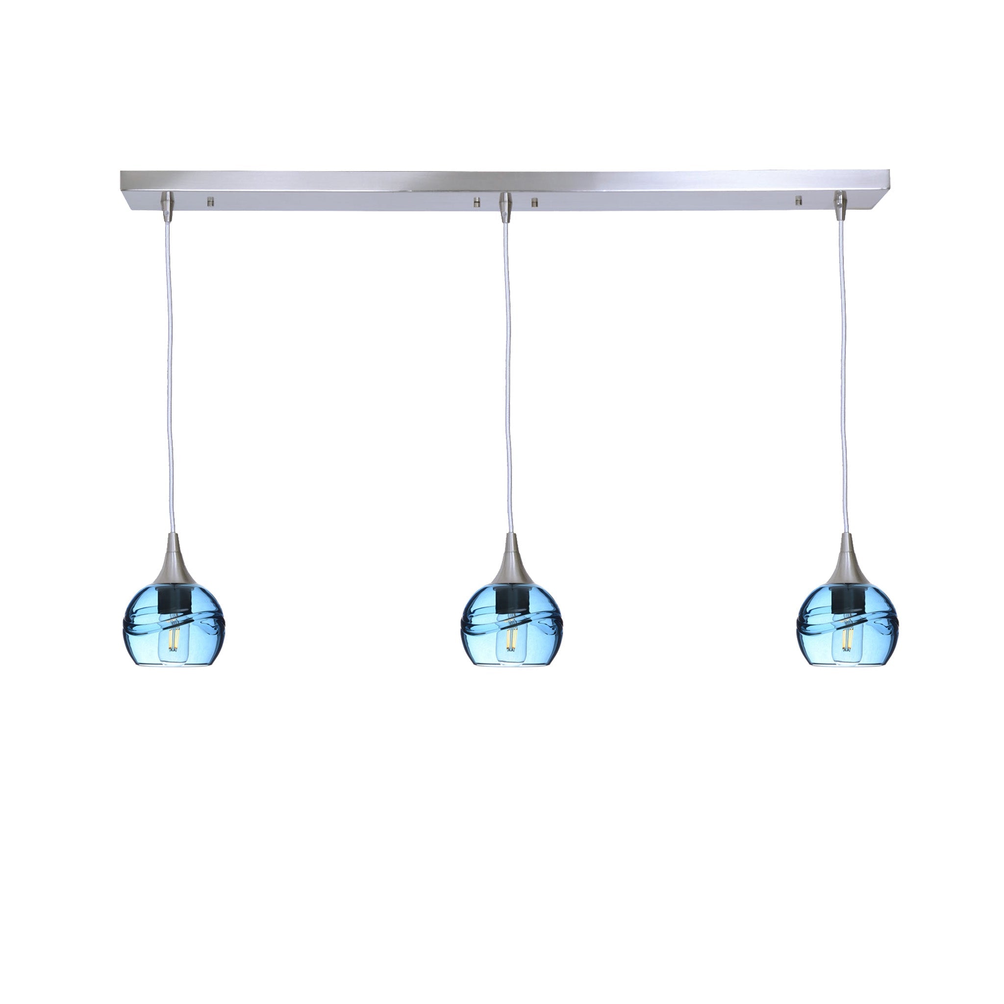 763 3 Pendant Linear Chandelier-Glass-Bicycle Glass Co - Hotshop-Brushed Nickel - 4ft Cord-Swell-Steel Blue-Bicycle Glass Co