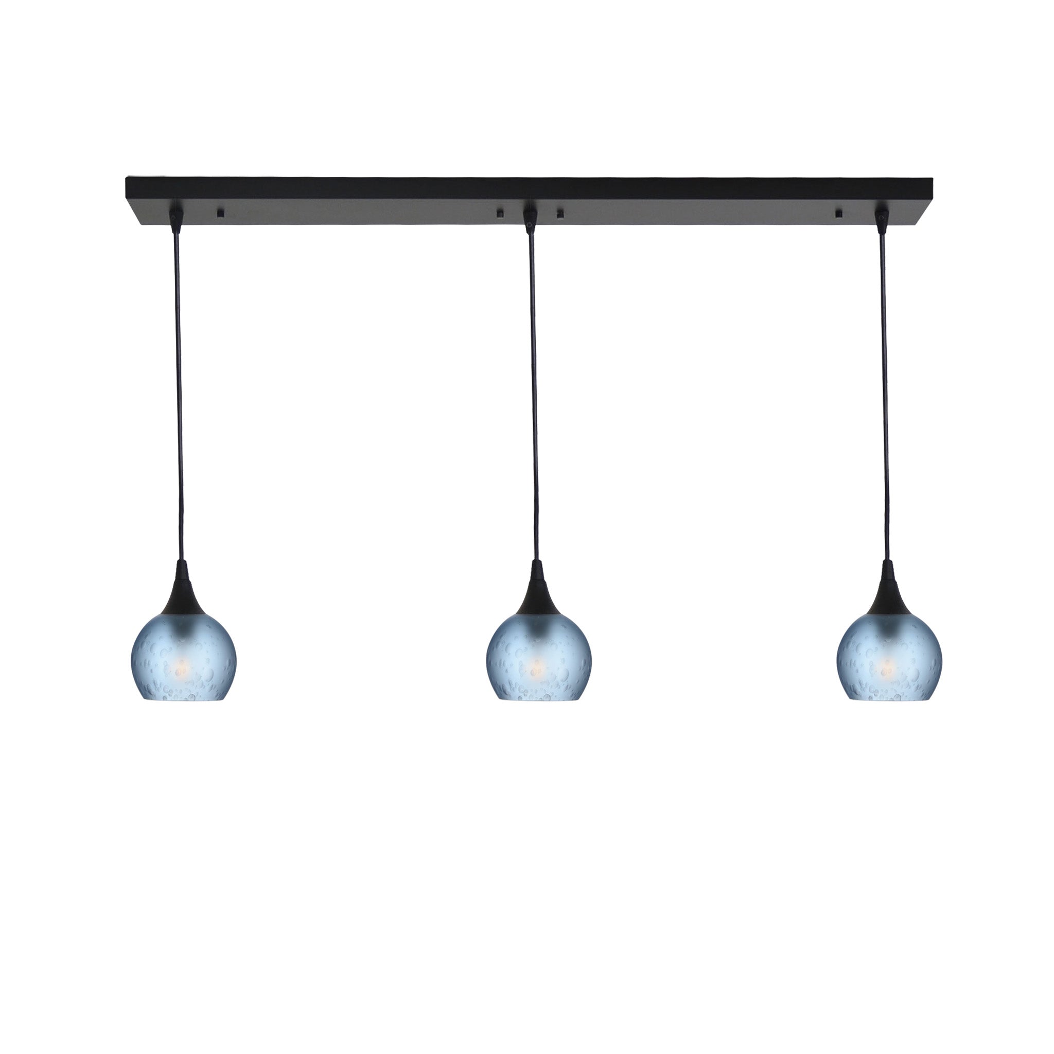 763 3 Pendant Linear Chandelier-Glass-Bicycle Glass Co - Hotshop-Matte Black - 4ft Cord-Celestial-Steel Blue-Bicycle Glass Co