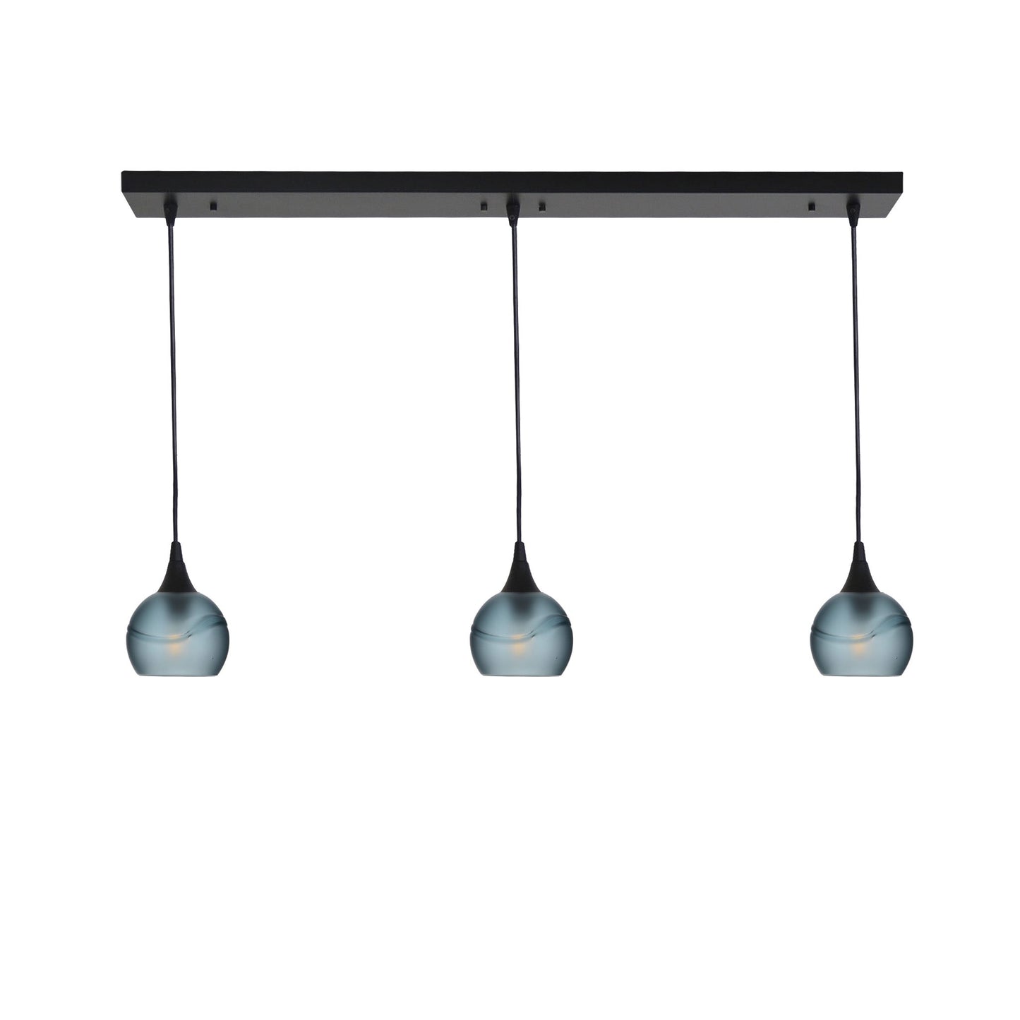 763 3 Pendant Linear Chandelier-Glass-Bicycle Glass Co - Hotshop-Matte Black - 4ft Cord-Glacial-Slate Gray-Bicycle Glass Co