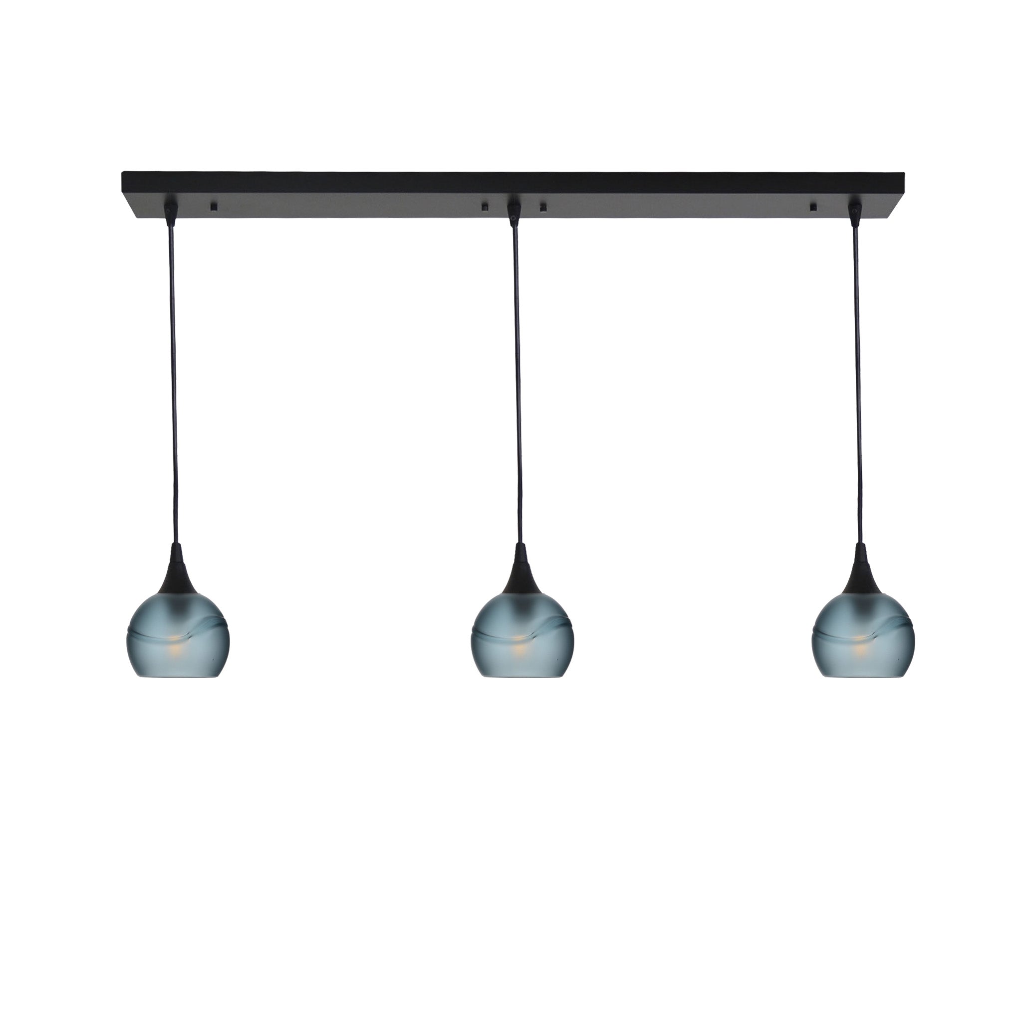 763 3 Pendant Linear Chandelier-Glass-Bicycle Glass Co - Hotshop-Matte Black - 4ft Cord-Glacial-Slate Gray-Bicycle Glass Co