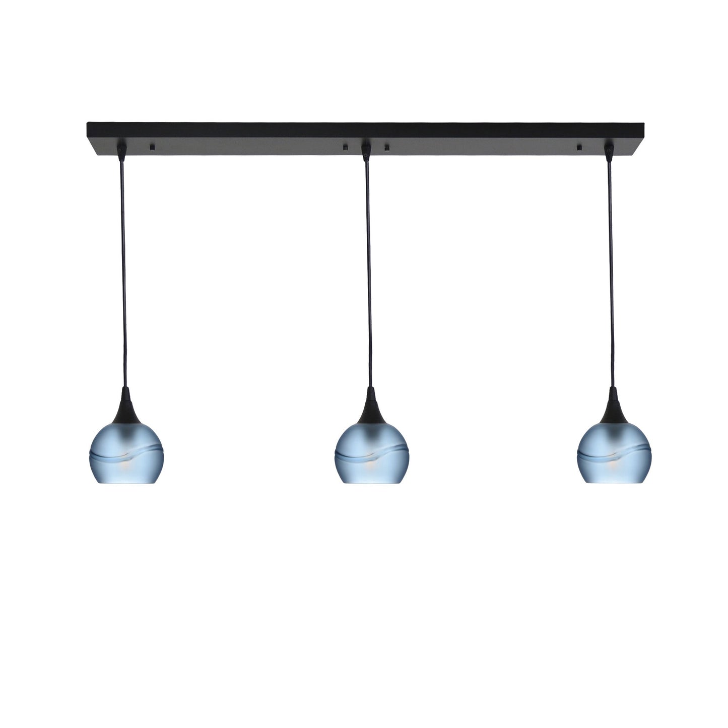 763 3 Pendant Linear Chandelier-Glass-Bicycle Glass Co - Hotshop-Matte Black - 4ft Cord-Glacial-Steel Blue-Bicycle Glass Co