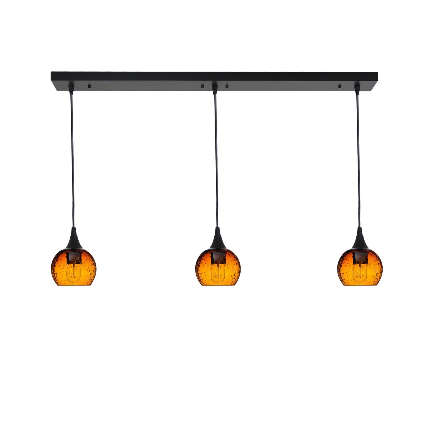 763 3 Pendant Linear Chandelier-Glass-Bicycle Glass Co - Hotshop-Matte Black - 4ft Cord-Lunar-Golden Amber-Bicycle Glass Co