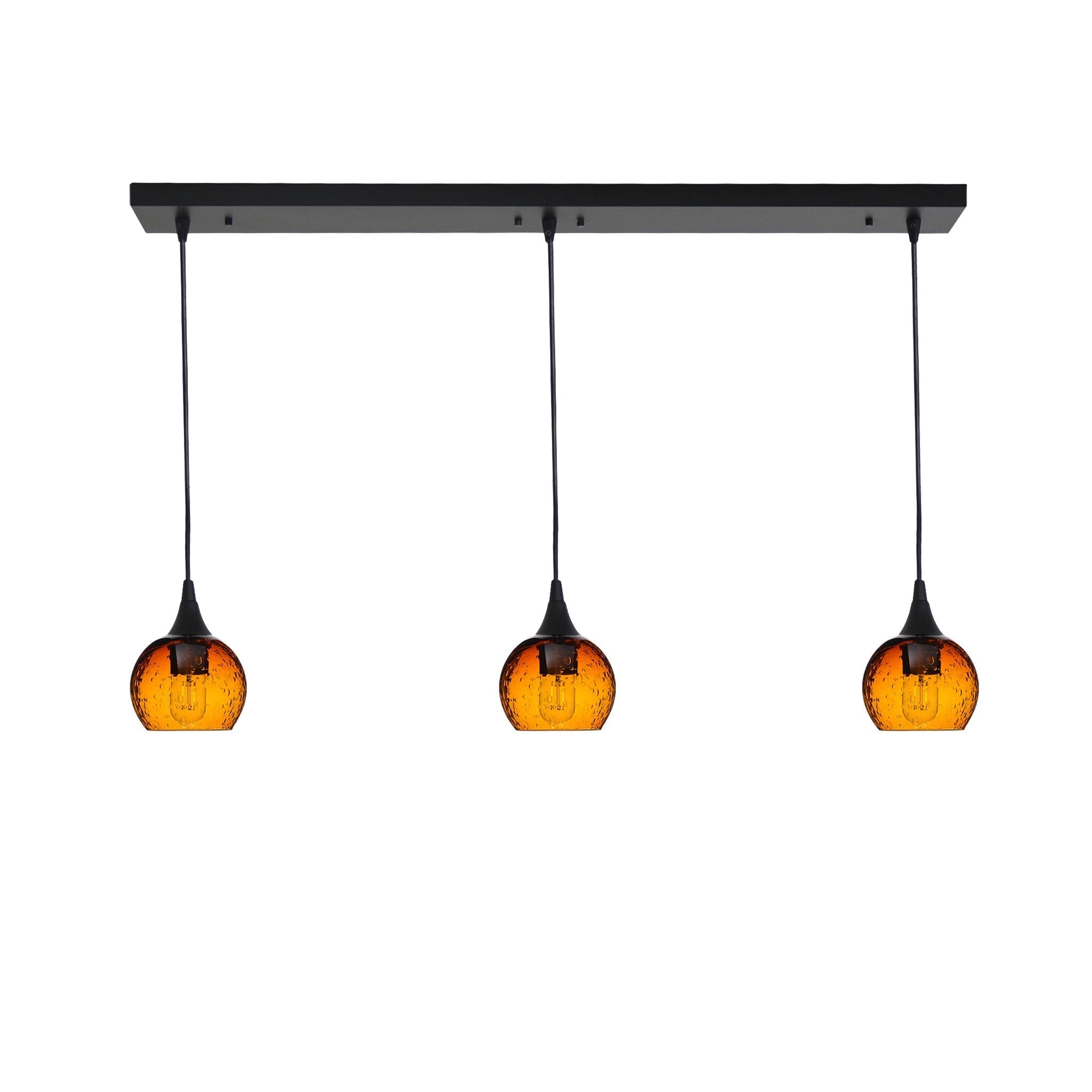 763 3 Pendant Linear Chandelier-Glass-Bicycle Glass Co - Hotshop-Matte Black - 4ft Cord-Lunar-Golden Amber-Bicycle Glass Co