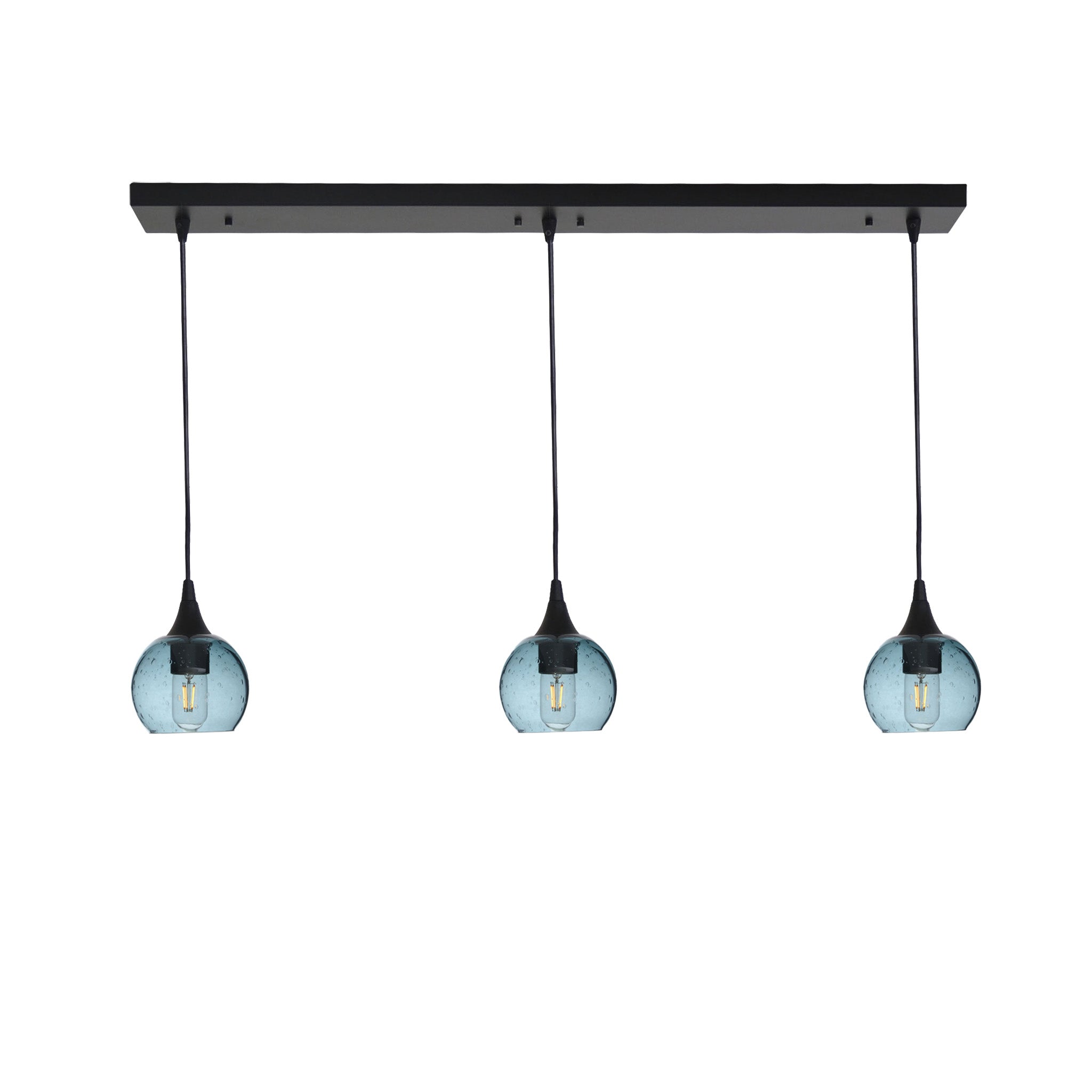 763 3 Pendant Linear Chandelier-Glass-Bicycle Glass Co - Hotshop-Matte Black - 4ft Cord-Lunar-Slate Gray-Bicycle Glass Co