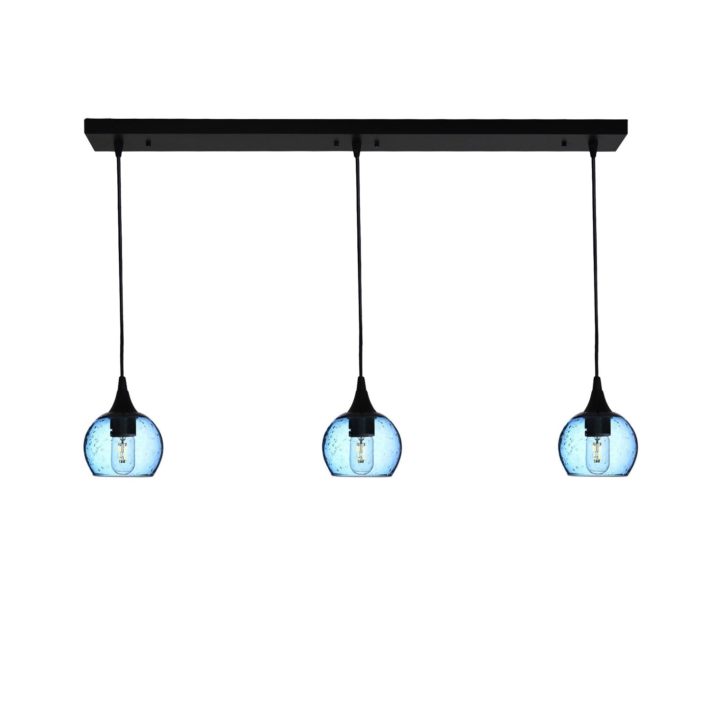 763 3 Pendant Linear Chandelier-Glass-Bicycle Glass Co - Hotshop-Matte Black - 4ft Cord-Lunar-Steel Blue-Bicycle Glass Co