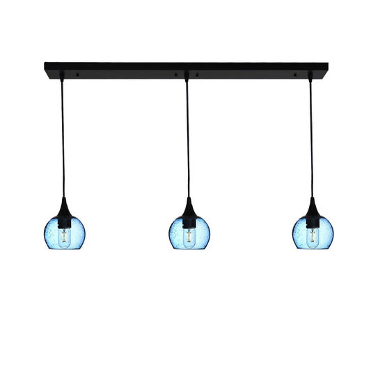 763 3 Pendant Linear Chandelier-Glass-Bicycle Glass Co - Hotshop-Matte Black - 4ft Cord-Lunar-Steel Blue-Bicycle Glass Co
