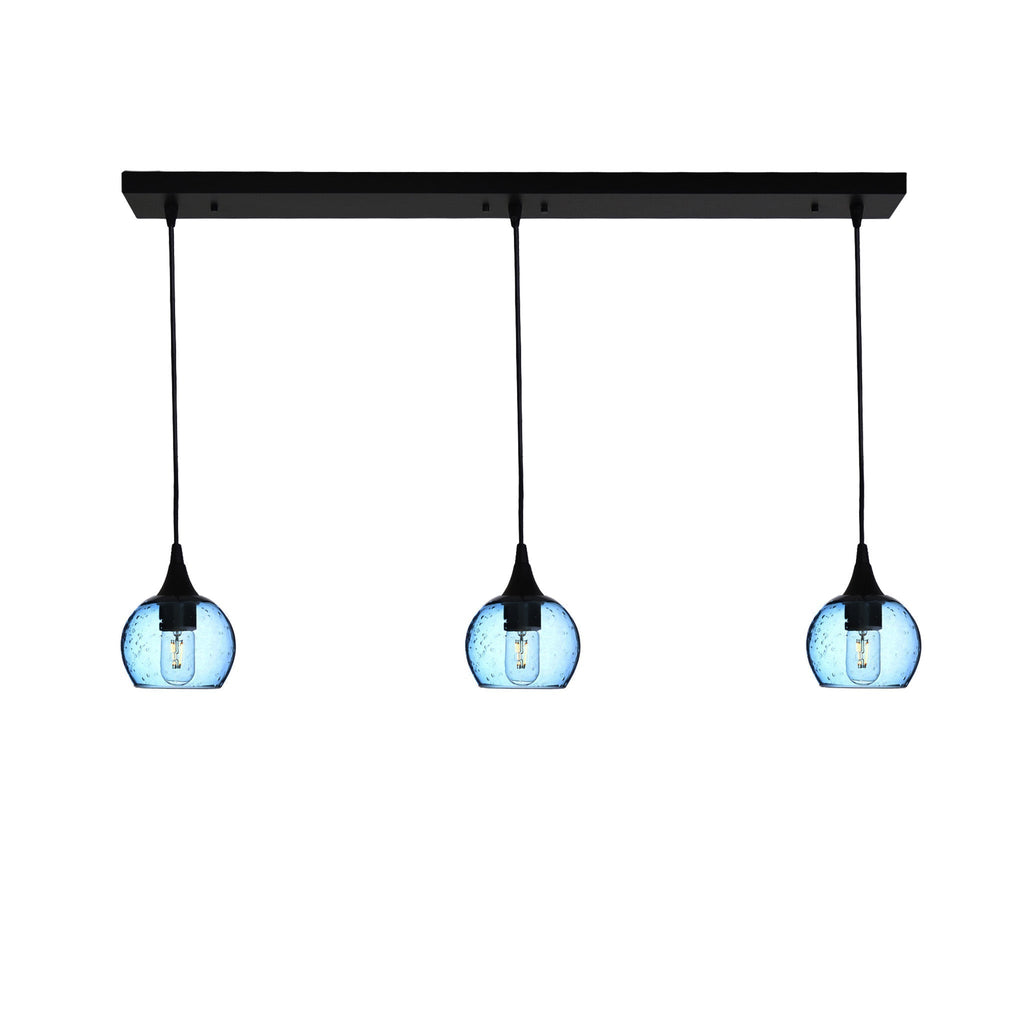 763 3 Pendant Linear Chandelier-Glass-Bicycle Glass Co - Hotshop-Matte Black - 4ft Cord-Lunar-Steel Blue-Bicycle Glass Co